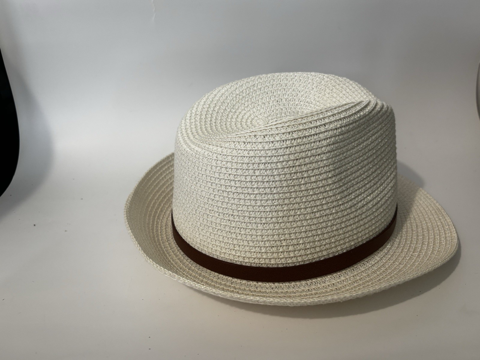 HAND-PAINTED White Fedora Hat with Brown Band Floral Design Wide - photo 2