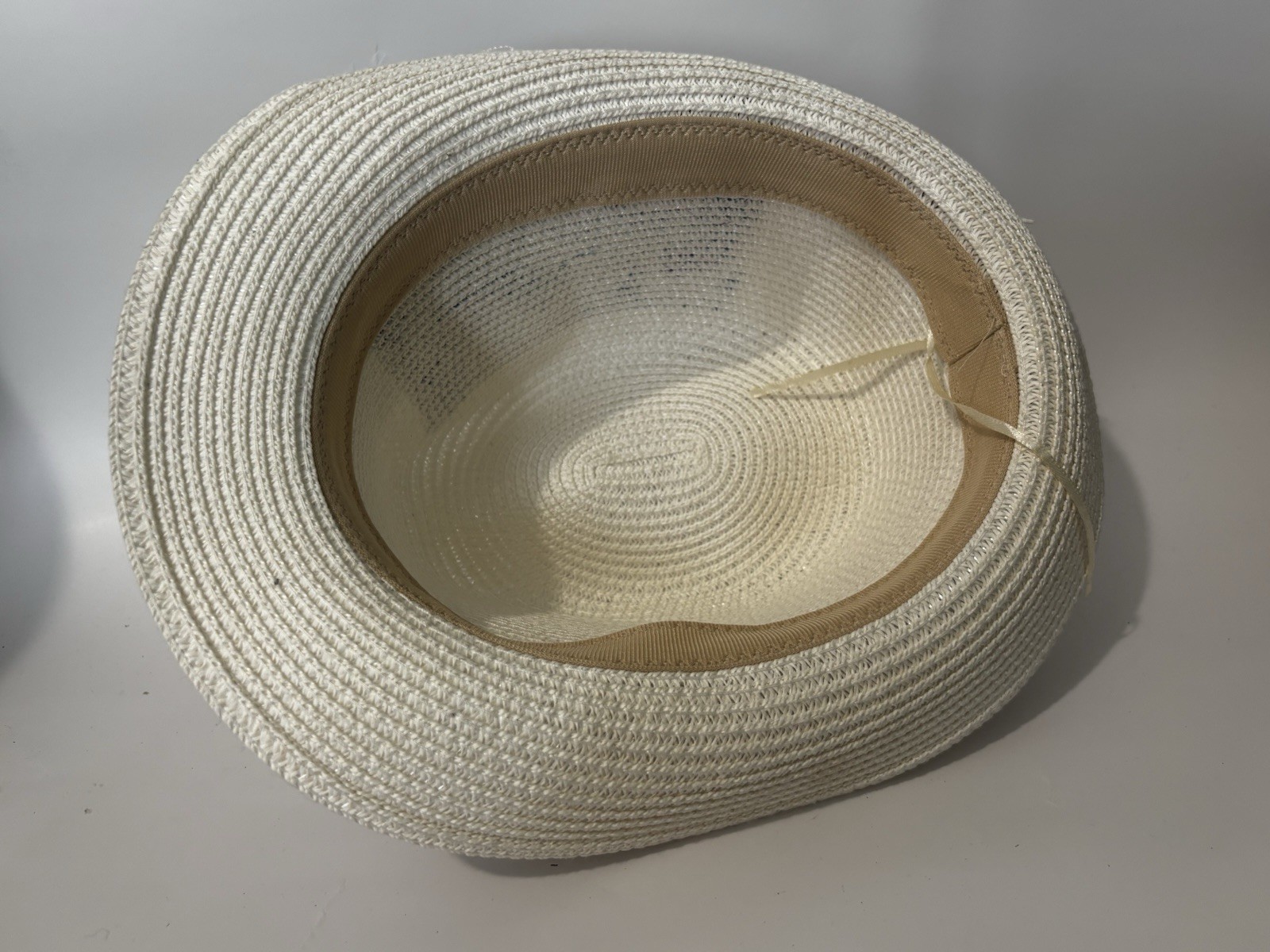 HAND-PAINTED White Fedora Hat with Brown Band Floral Design Wide - photo 4