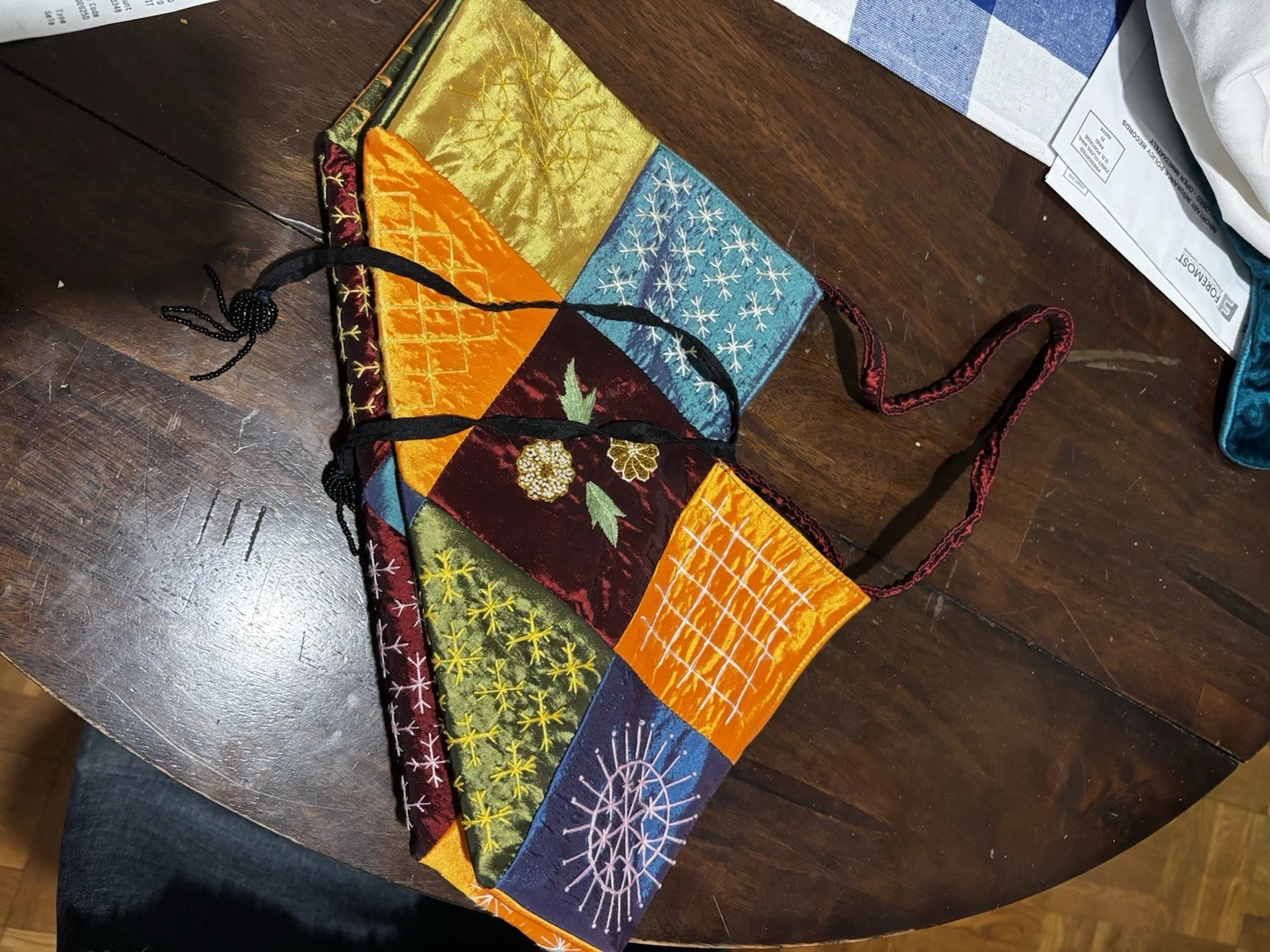 Multicolor Patchwork Embroidered Drawstring Shoulder Bag Boho Pa - photo 2