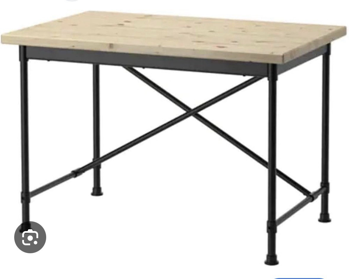 Rectangular Light Wood & Black Metal Table (110x70x75cm)