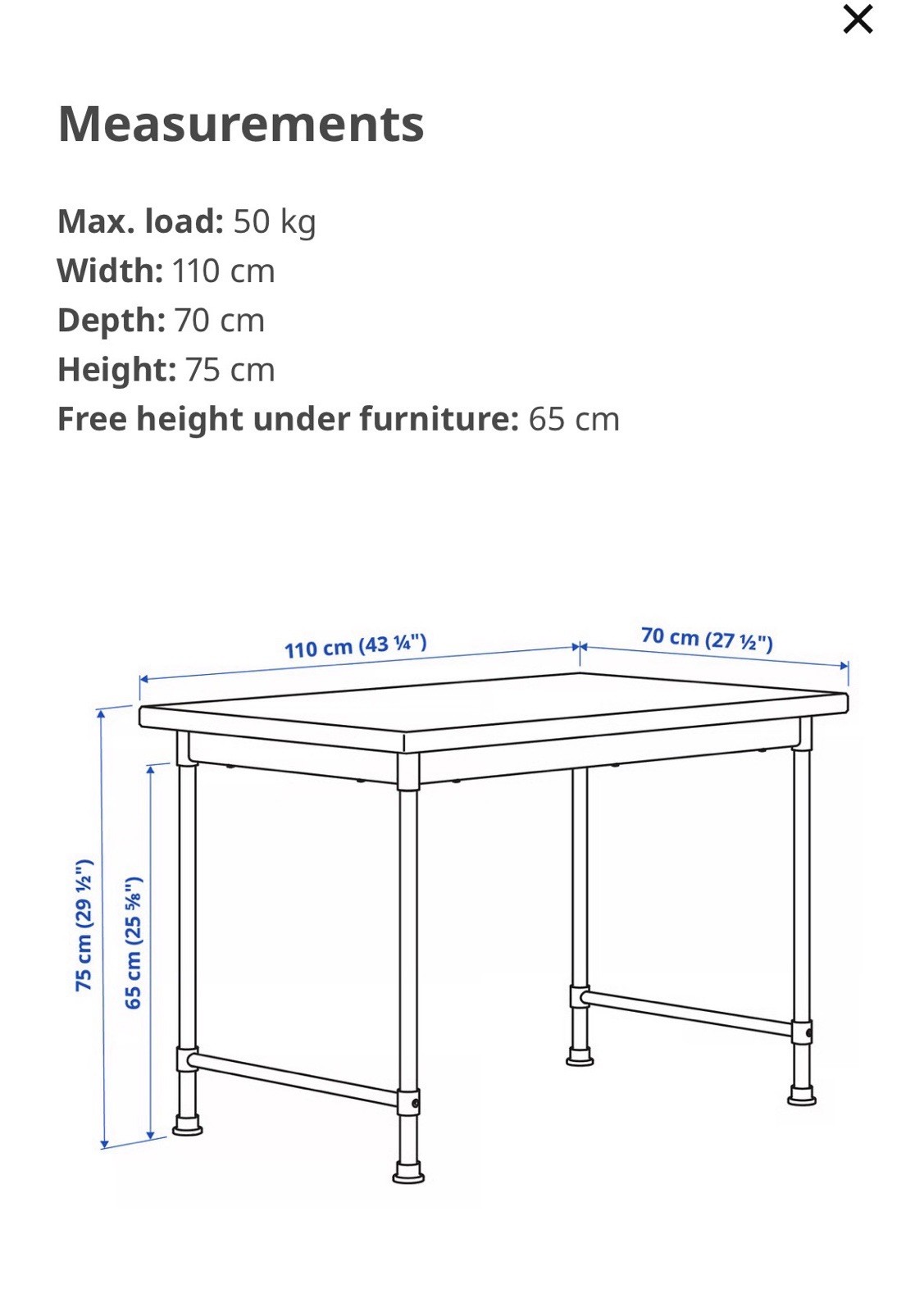 Rectangular Light Wood & Black Metal Table (110x70x75cm) - photo 2