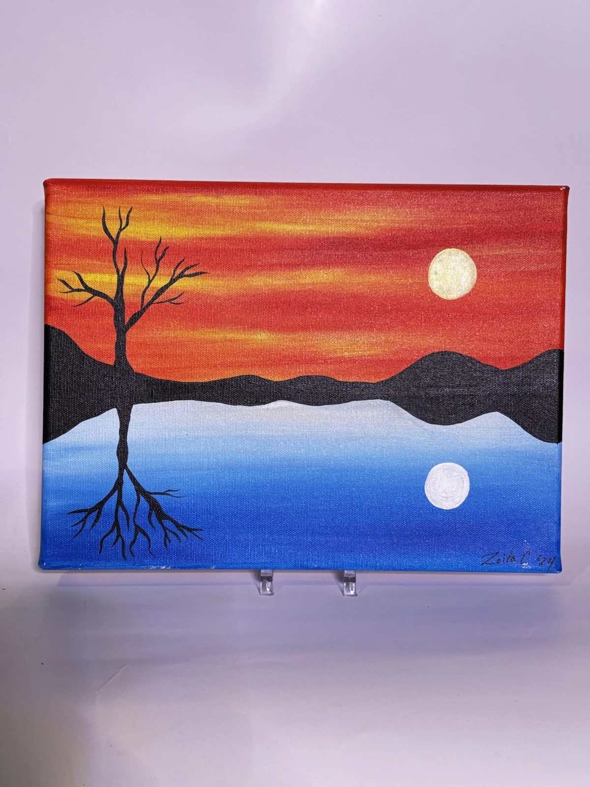 Zoila C Original Acrylic Tree Sunset Reflection Painting