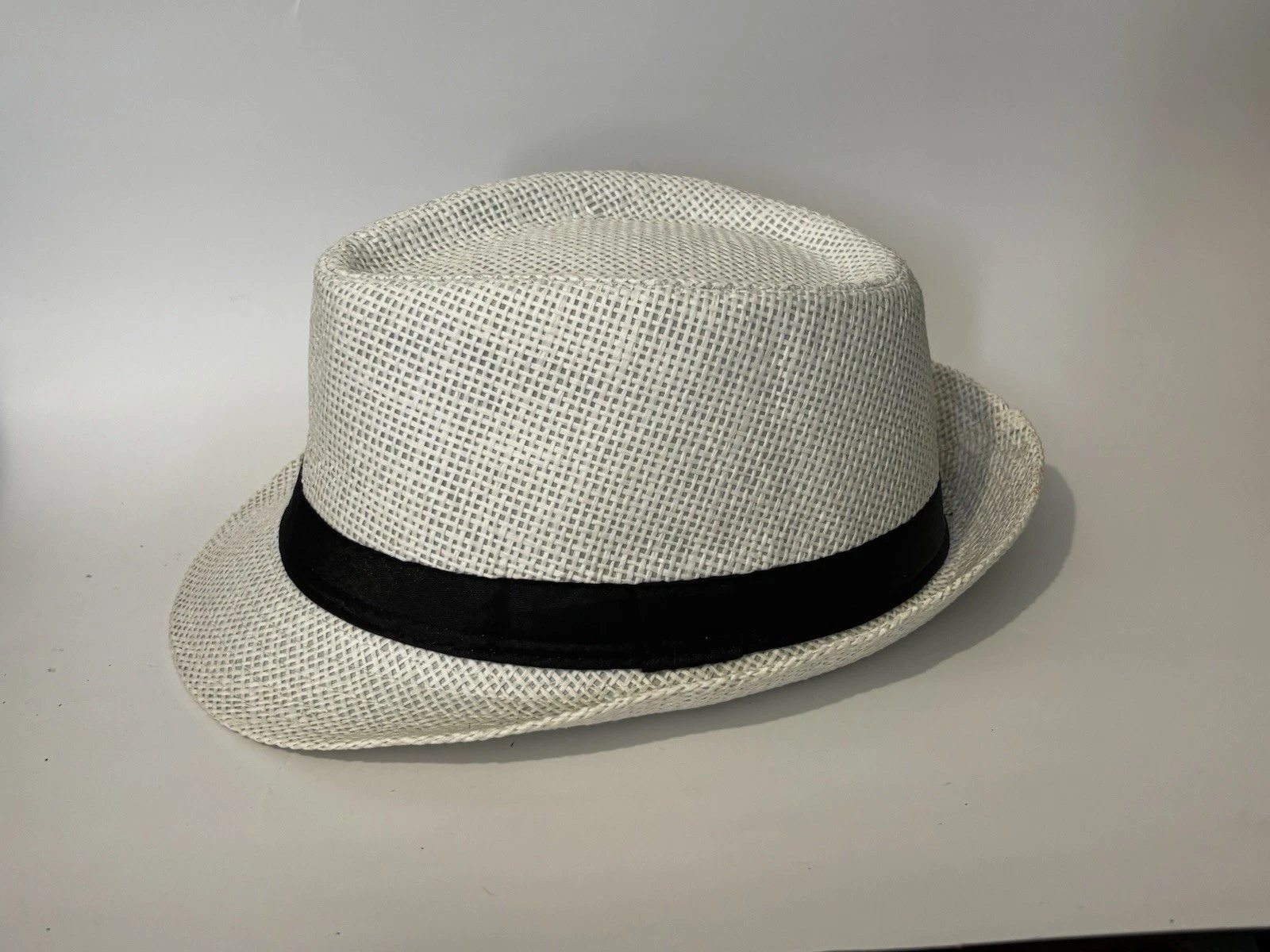 HAND PAINTED White Fedora Hat with Black Band and Floral Design - photo 3
