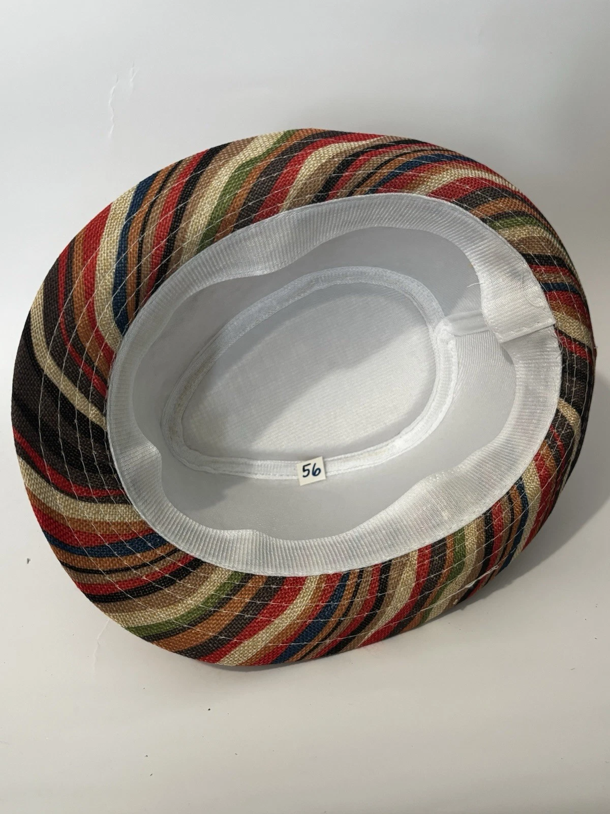 HAND-PAINTED Beige Multicolor Striped Fedora Hat Size 56 - photo 4