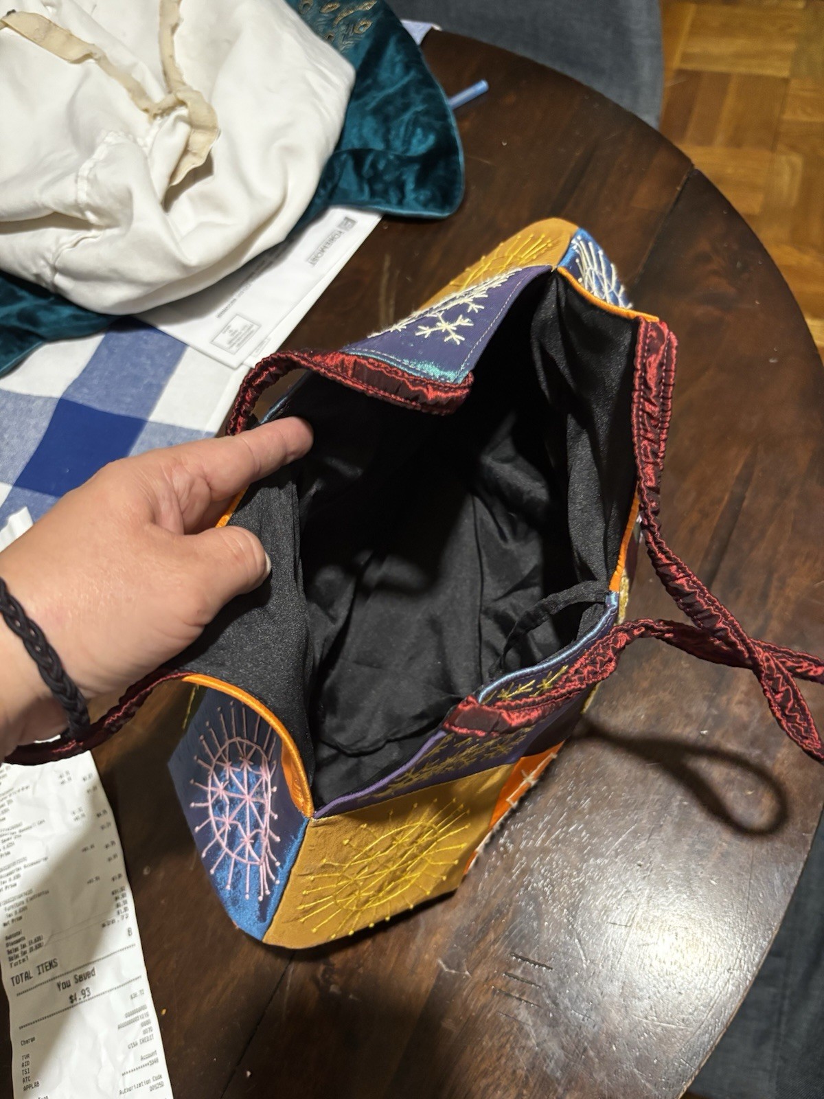 Multicolor Patchwork Embroidered Drawstring Shoulder Bag Boho Pa - photo 3