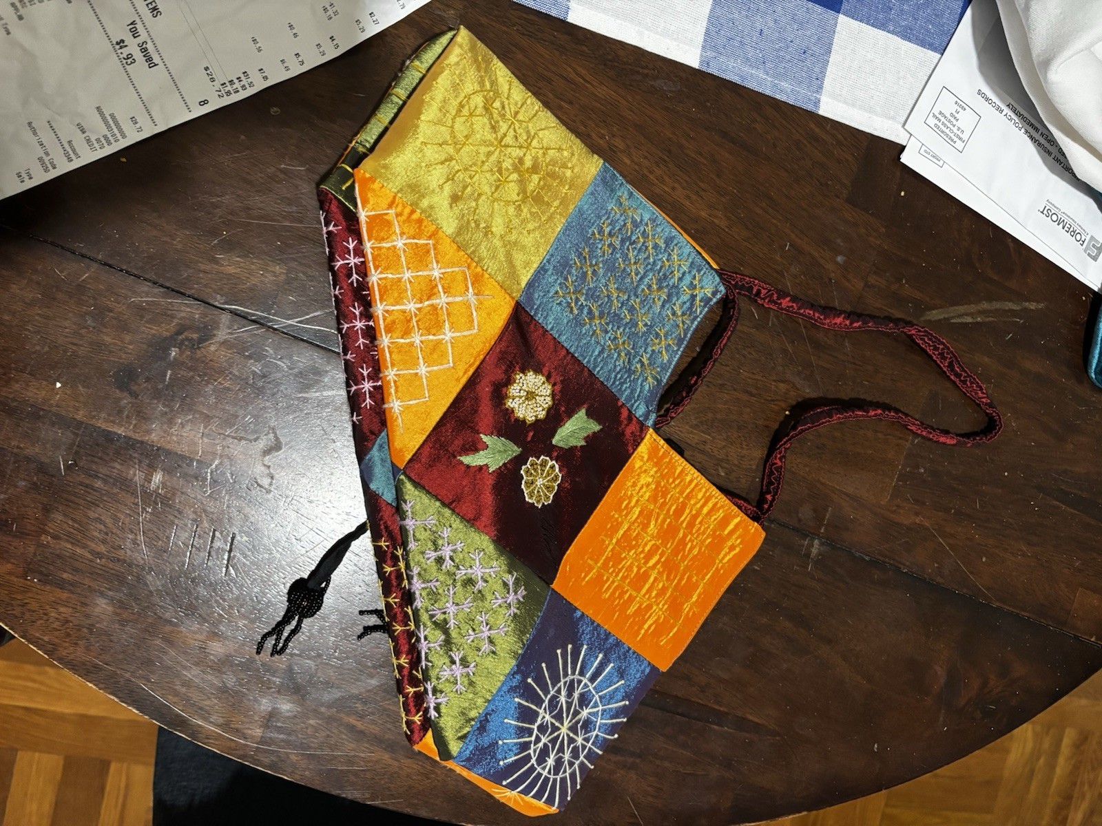 Multicolor Patchwork Embroidered Drawstring Shoulder Bag Boho Pa - photo 4