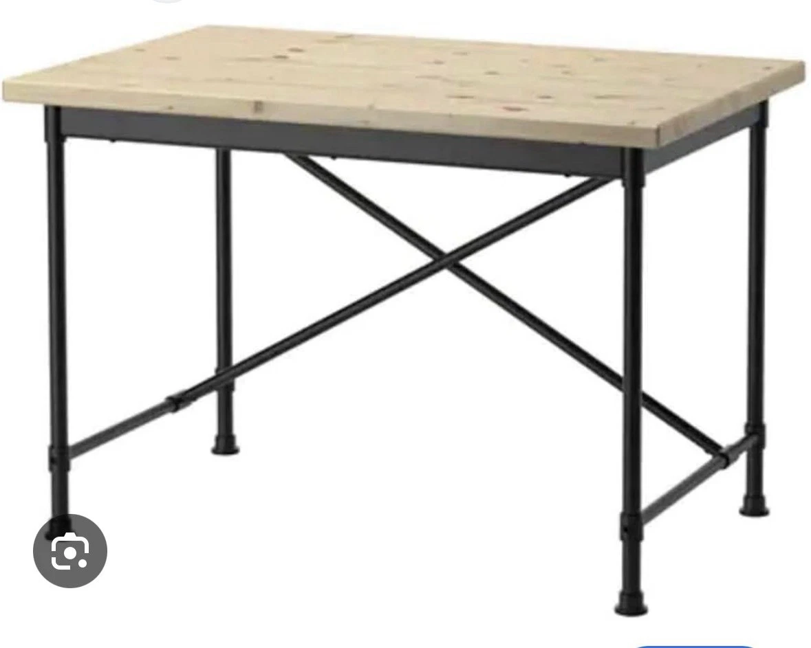 Rectangular Light Wood and Black Metal Table, 110x70x75 cm
