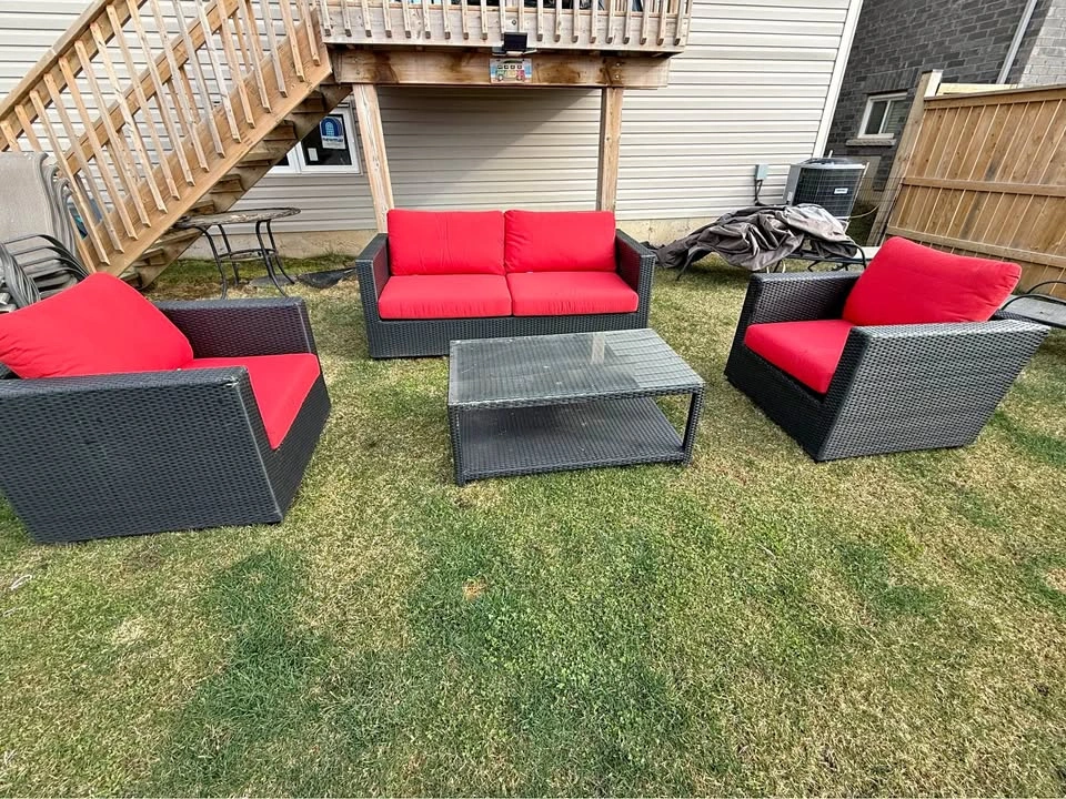 Modern Outdoor Wicker Sofa & Chairs Set – Red Cushions