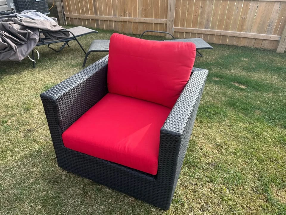 Modern Outdoor Wicker Sofa & Chairs Set – Red Cushions - photo 3