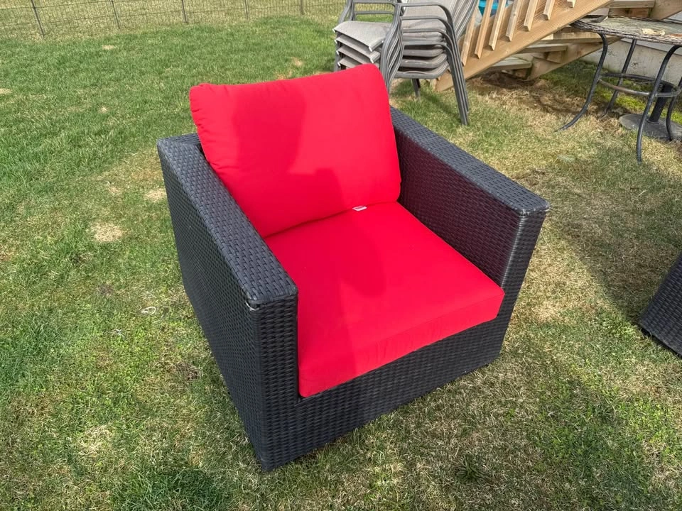 Modern Outdoor Wicker Sofa & Chairs Set – Red Cushions - photo 4