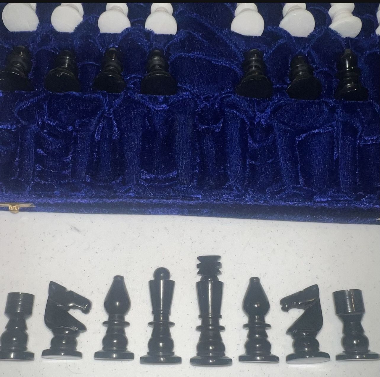 King Size 3" Marble Chess Pieces With Blue Velvet Box - photo 5