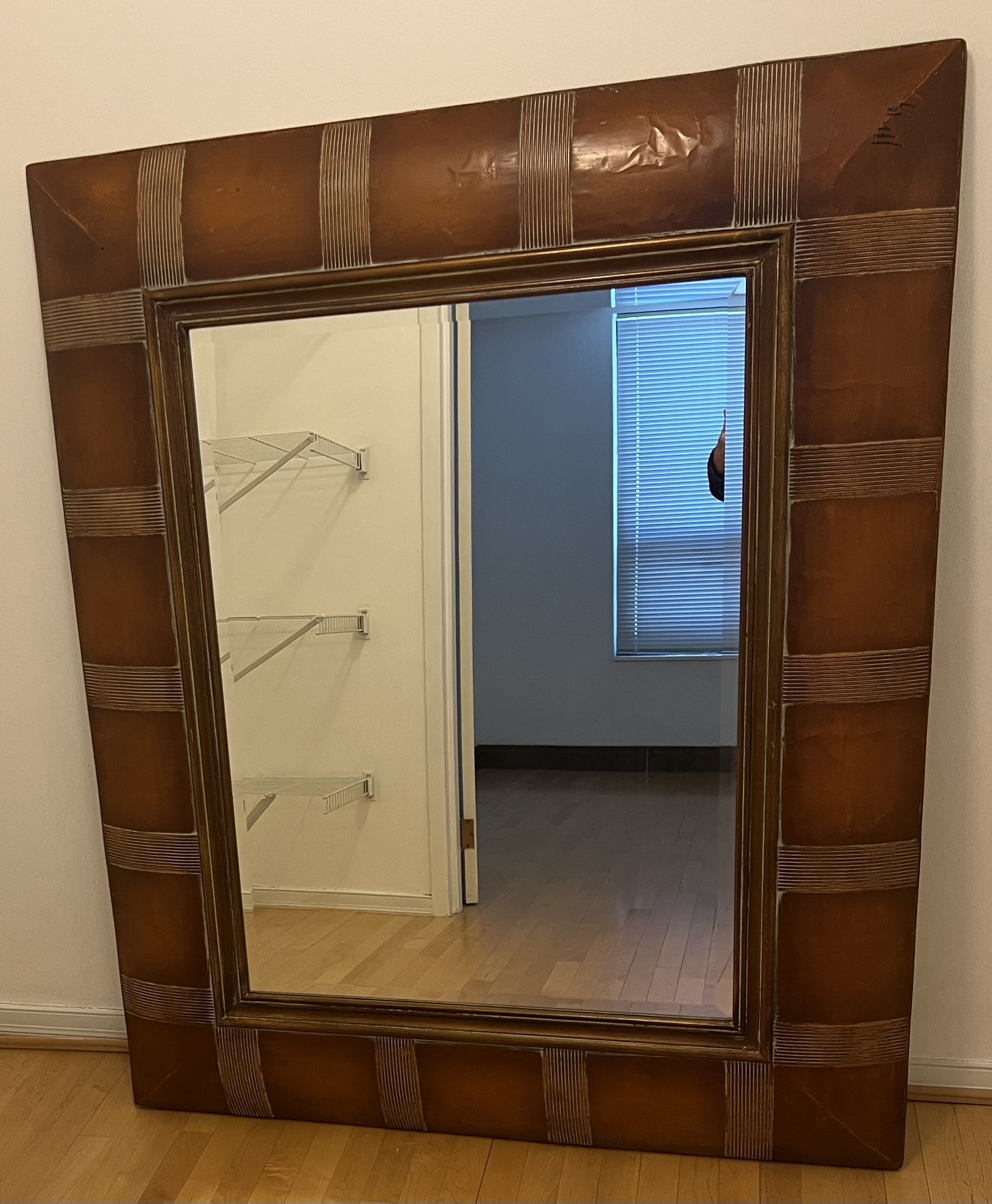 Interesting 4’x5’ Or 5’x4’ Wall Mirror - Bamboo/Leather Look