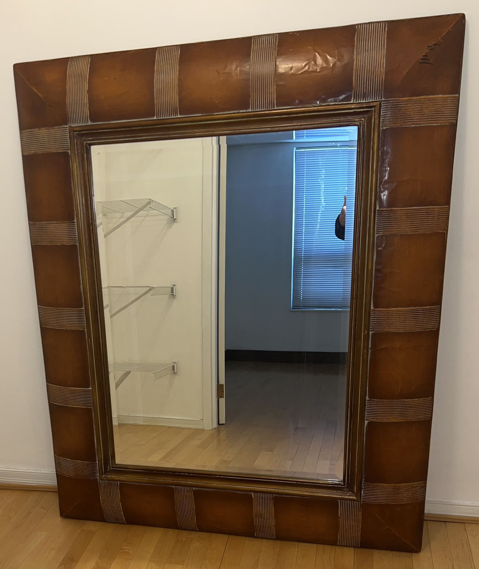 Interesting 4’x5’ Or 5’x4’ Wall Mirror - Bamboo/Leather Look - photo 2