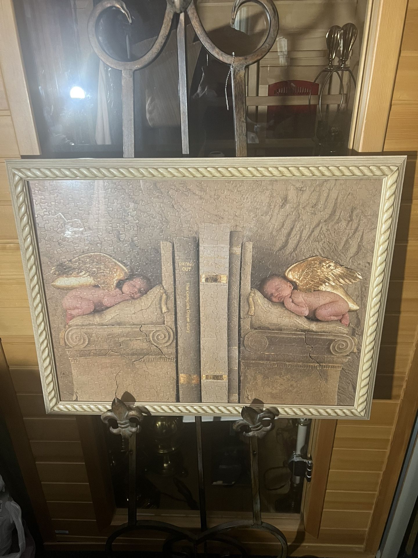 550pc Puzzle "Baby Angel Bookends" 26" x 20 3/8" Framed