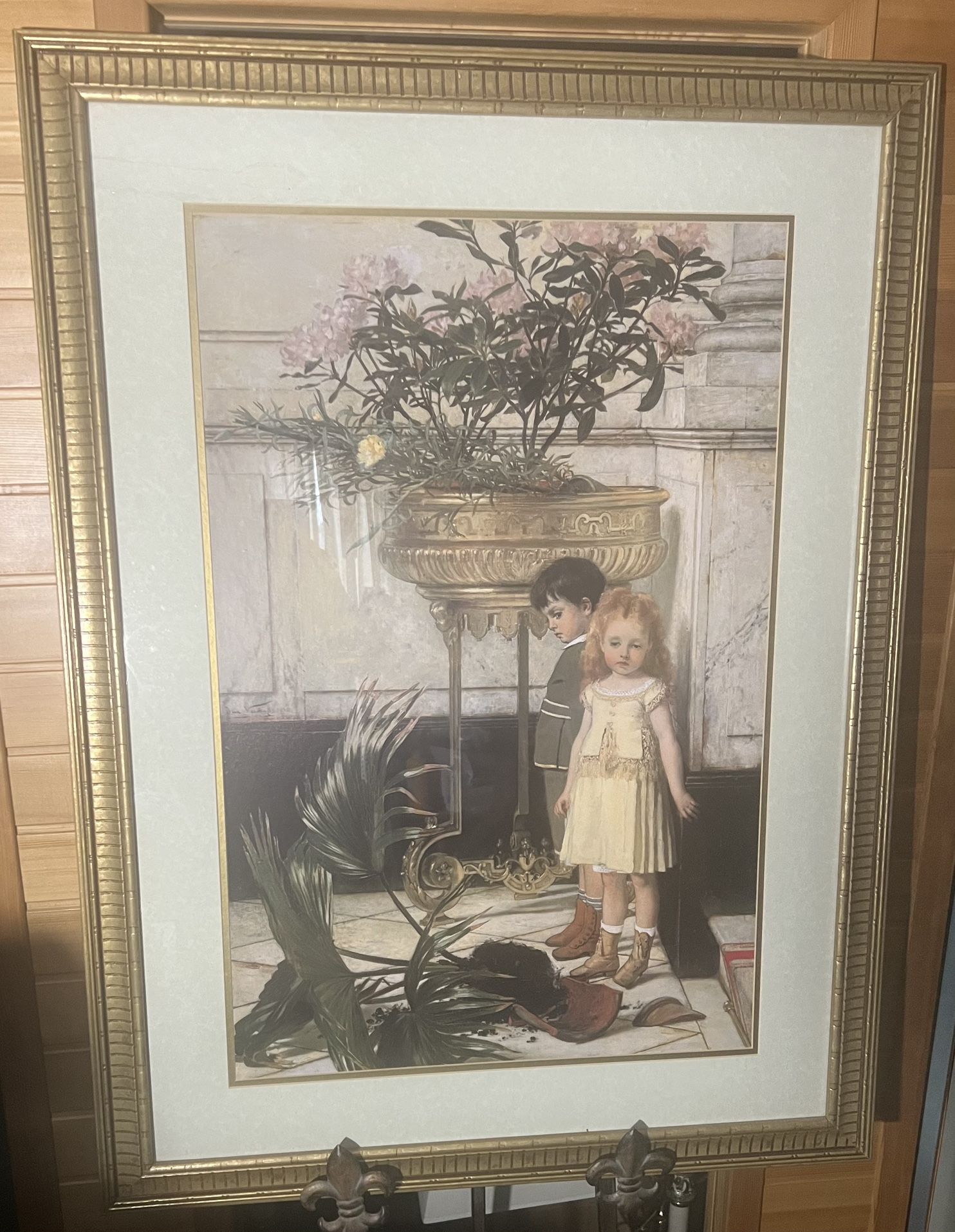 Jan Verhas "The Broken Flower Pot" Art 39 1/2"x 29 5/8" Gold Fra