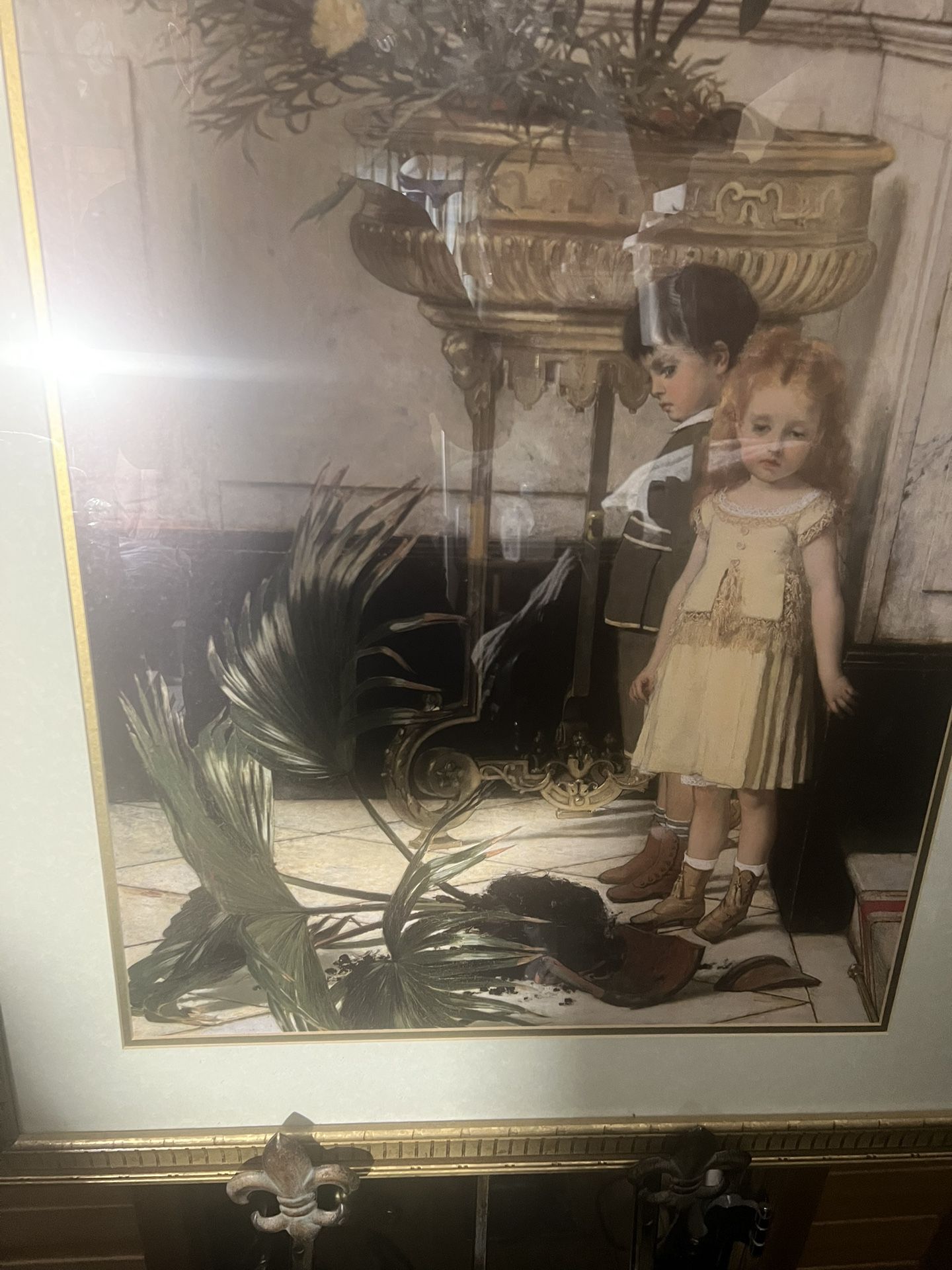 Jan Verhas "The Broken Flower Pot" Art 39 1/2"x 29 5/8" Gold Fra - photo 3