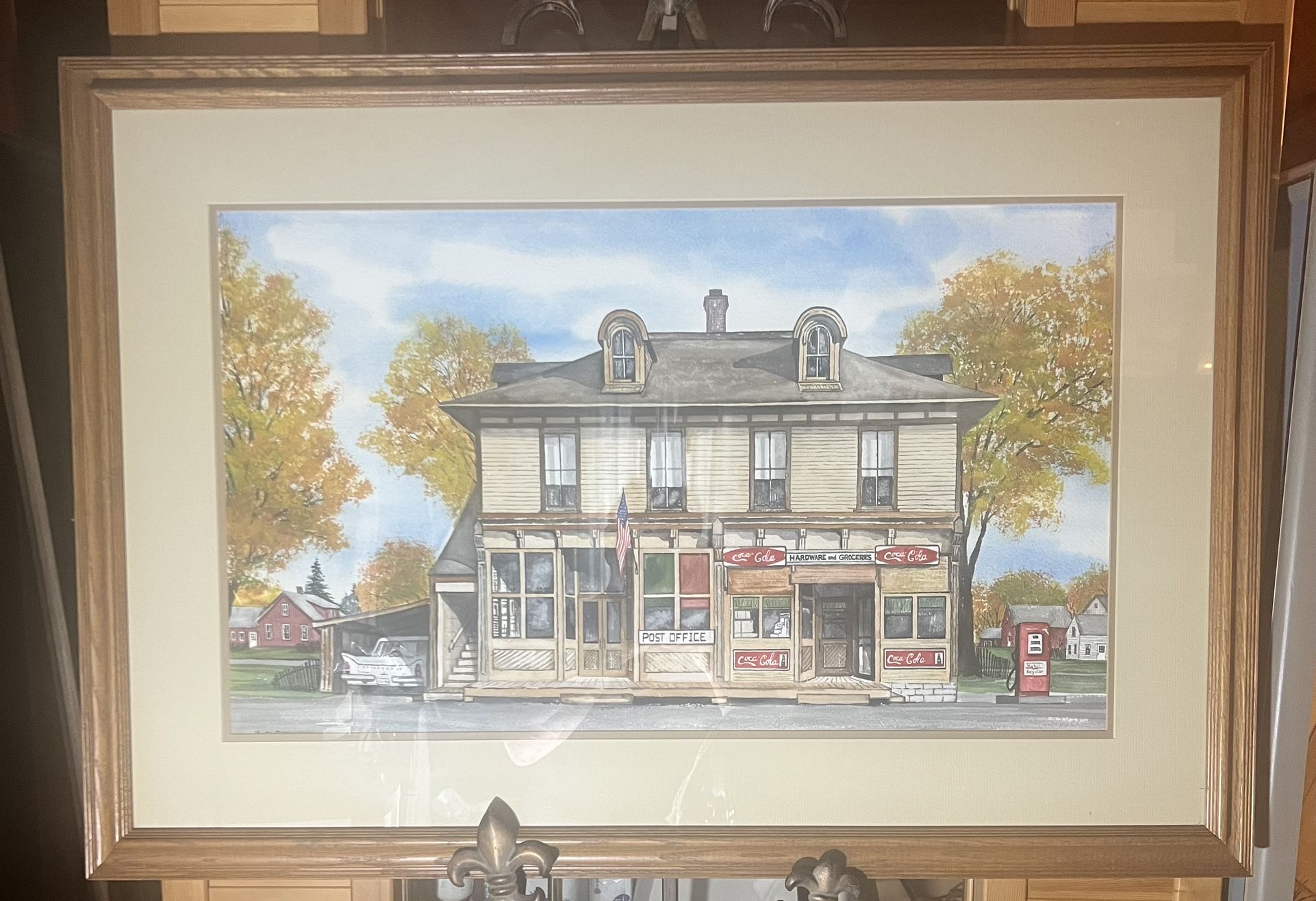 Watercolor Coca Cola, Studebaker, Post Office, Gas Pump Art 39"
