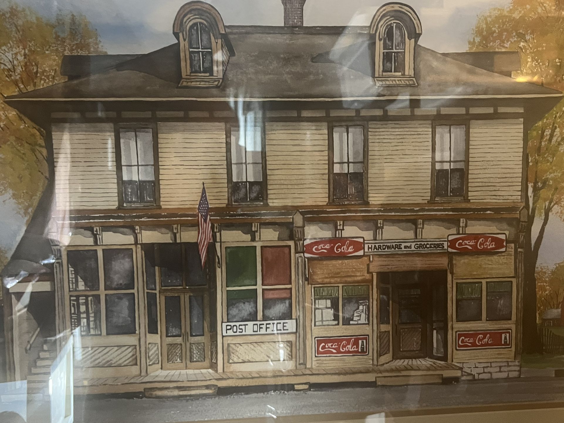 Watercolor Coca Cola, Studebaker, Post Office, Gas Pump Art 39" - photo 4