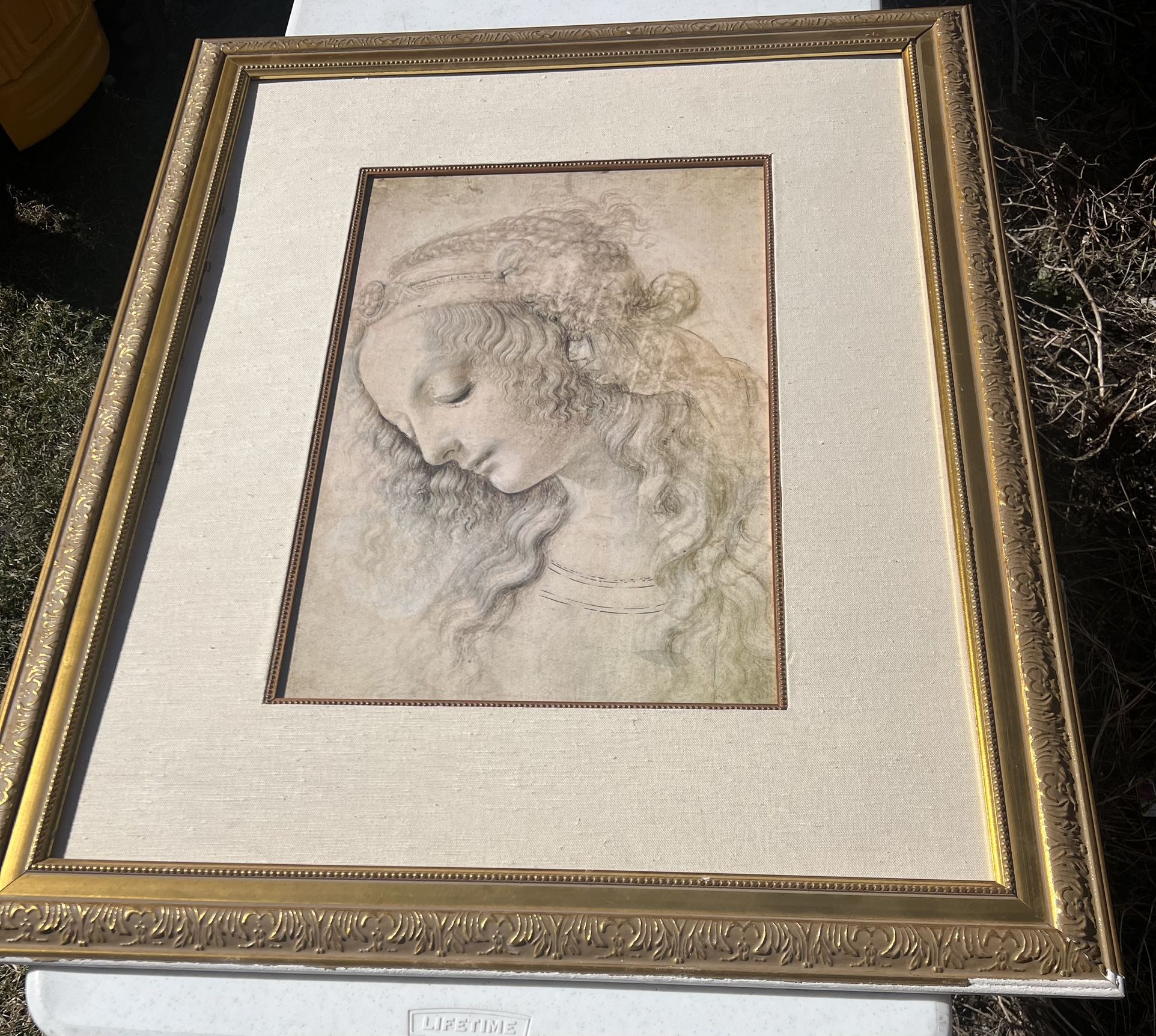 Framed Leonardo De Vinci-Head of Leda Print 37” X 30”