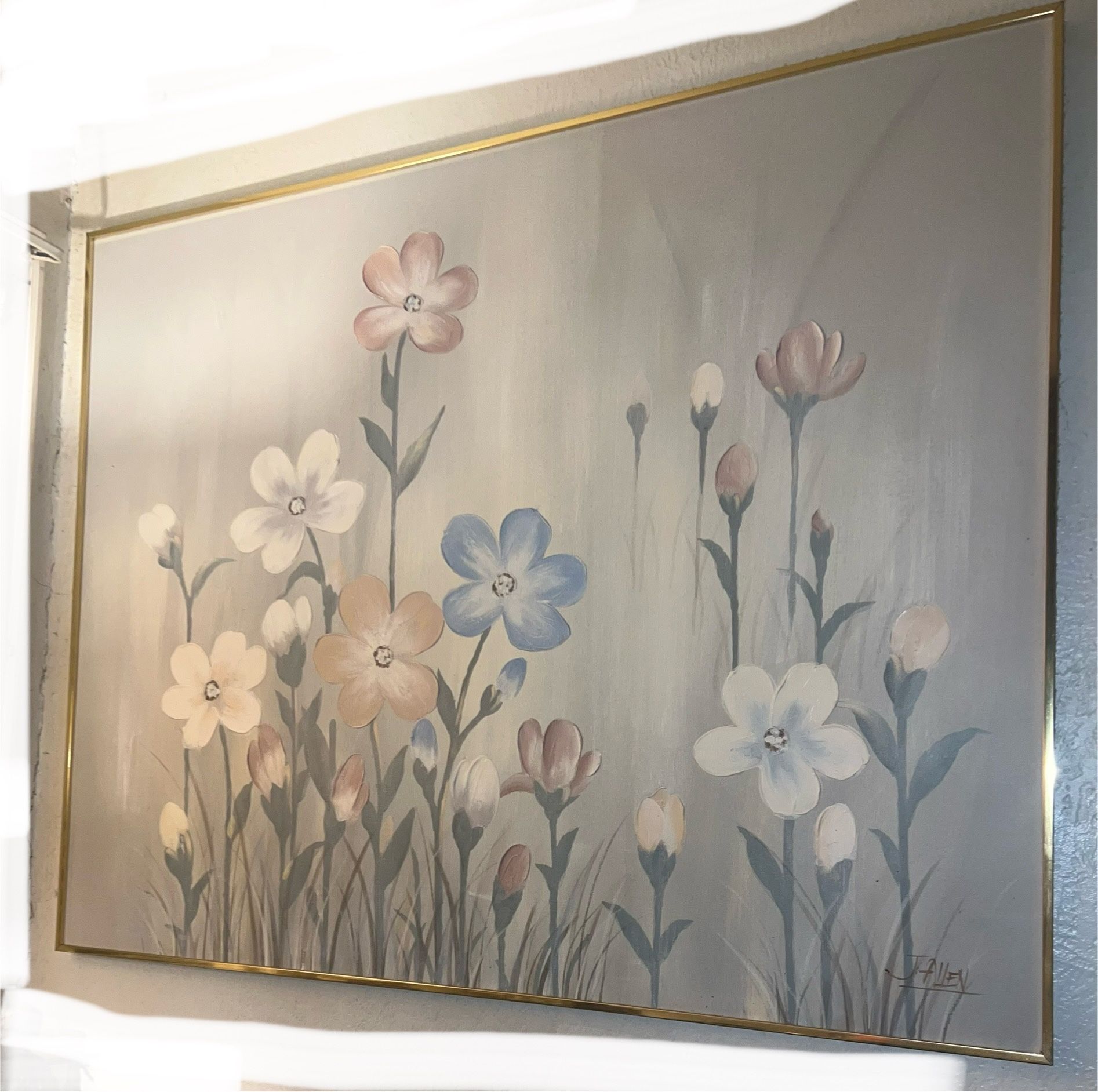 Signed J. Allen Floral Oil Painting on Canvas 48" × 60" [4FT X 5