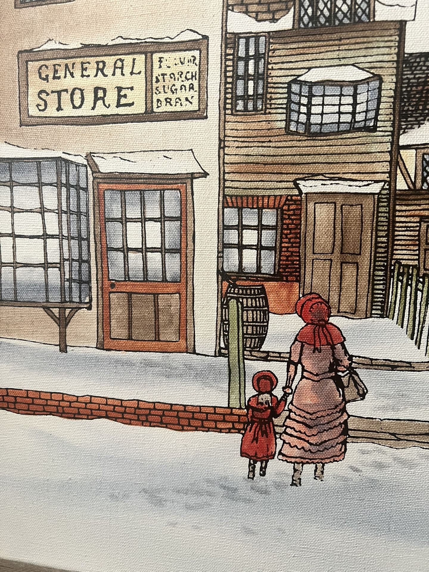 Vintage H. Hargrove Framed Art Painting GENERAL STORE Winter Sno - photo 2