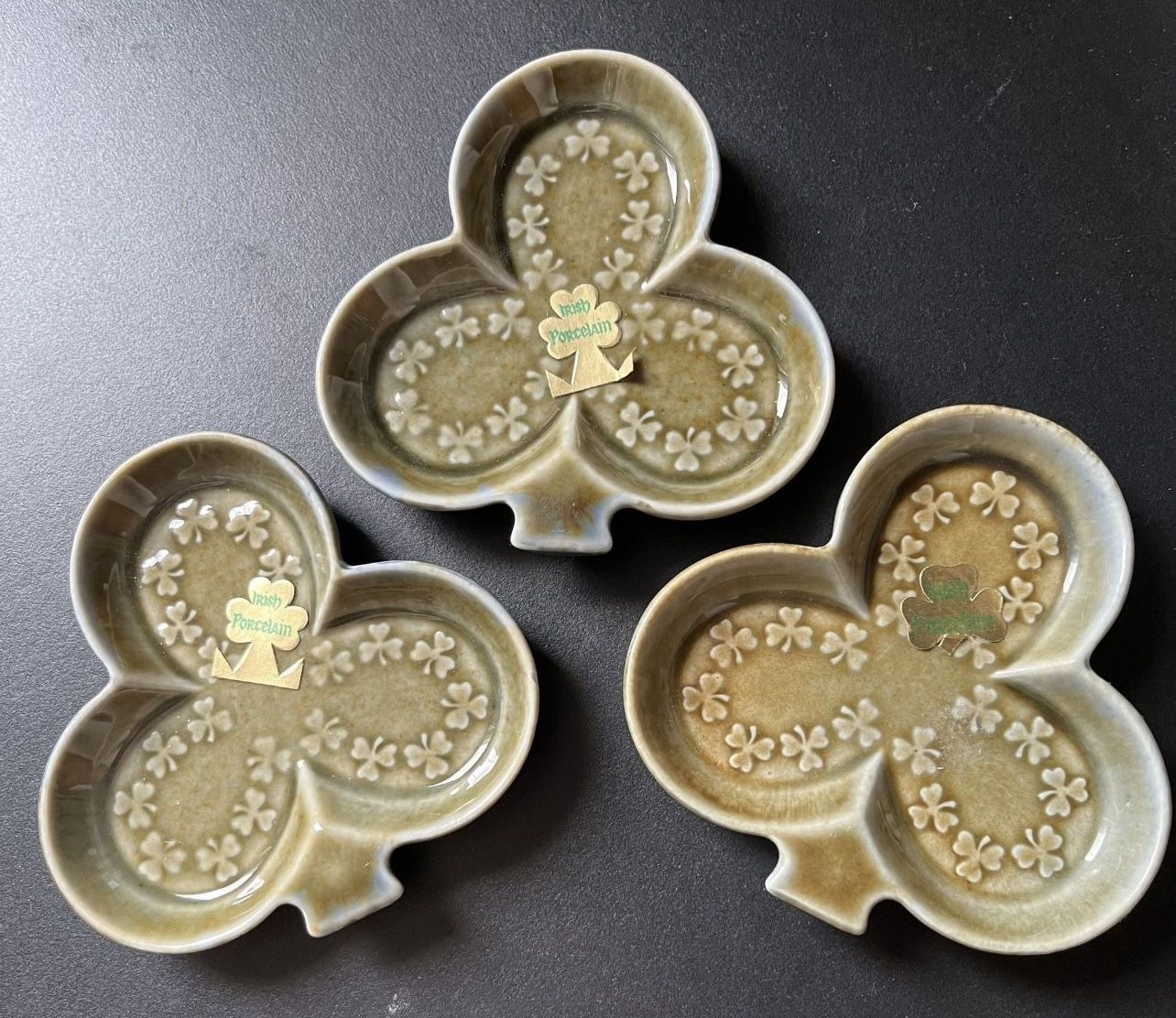 Irish Porcelain By Wade Co 3 Leaf Clover Vtg. Trinket Dish With