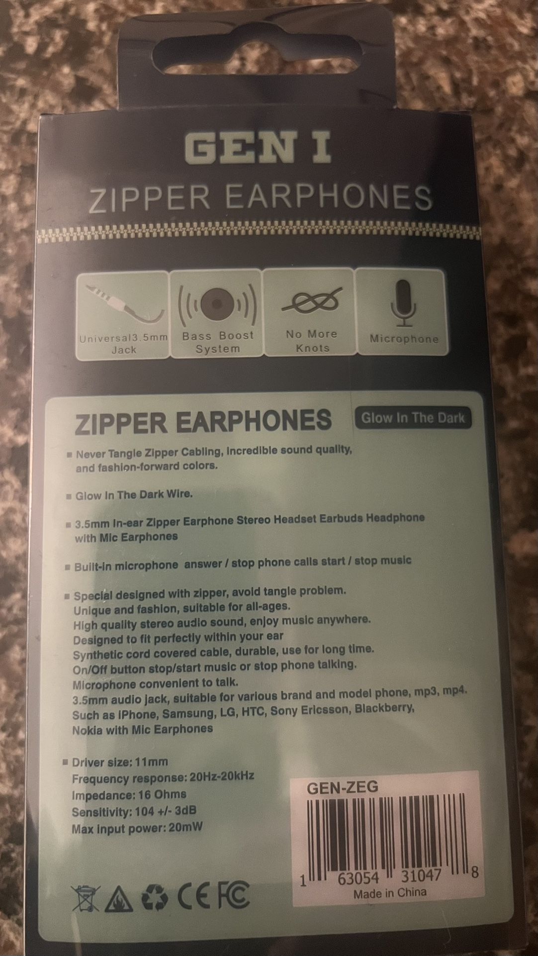 2 Zipper Earphones Glow In The Dark Super Bass New in Box - photo 5