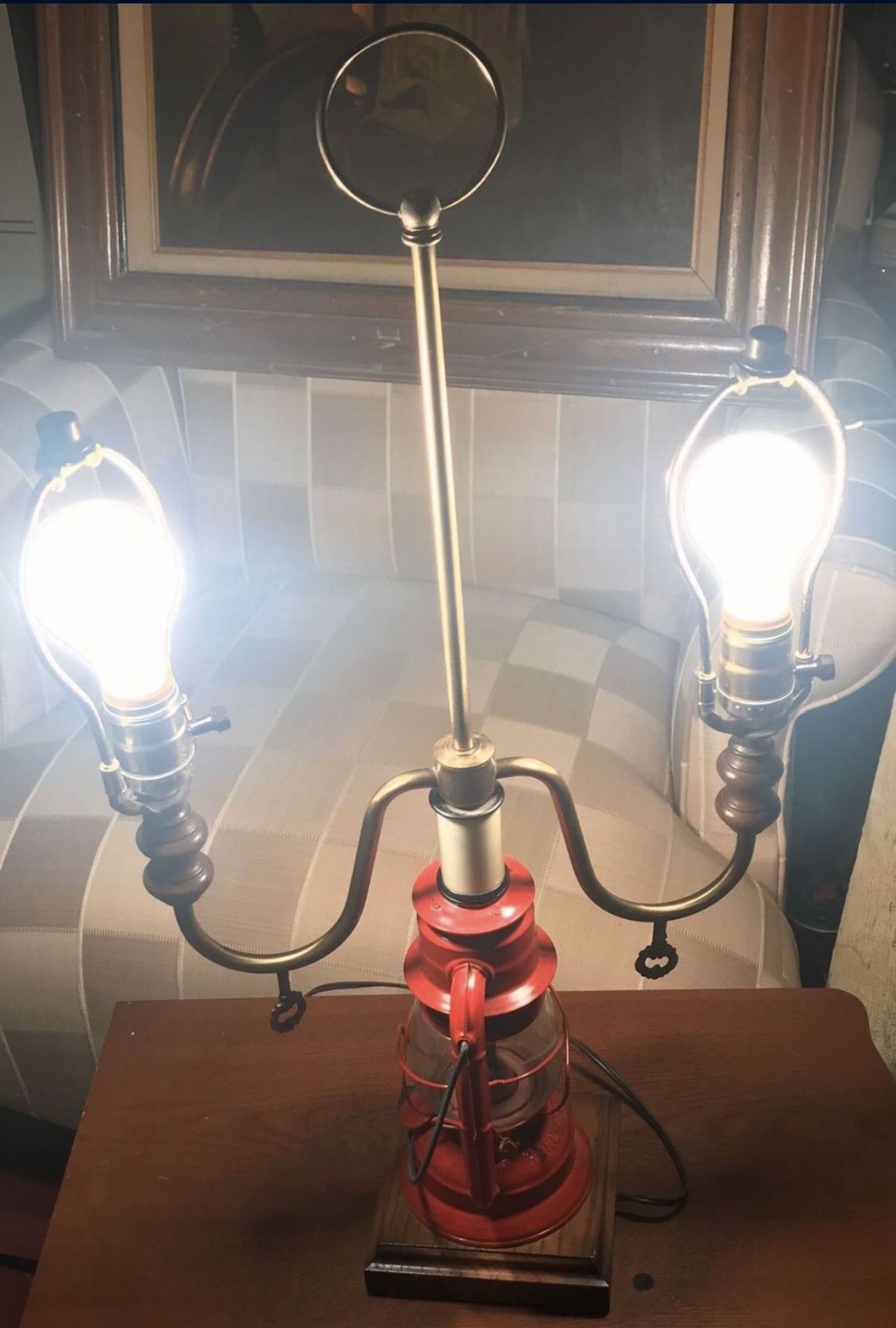 Unusual Dietz Twin Socket Red Oil Lantern Table Lamp