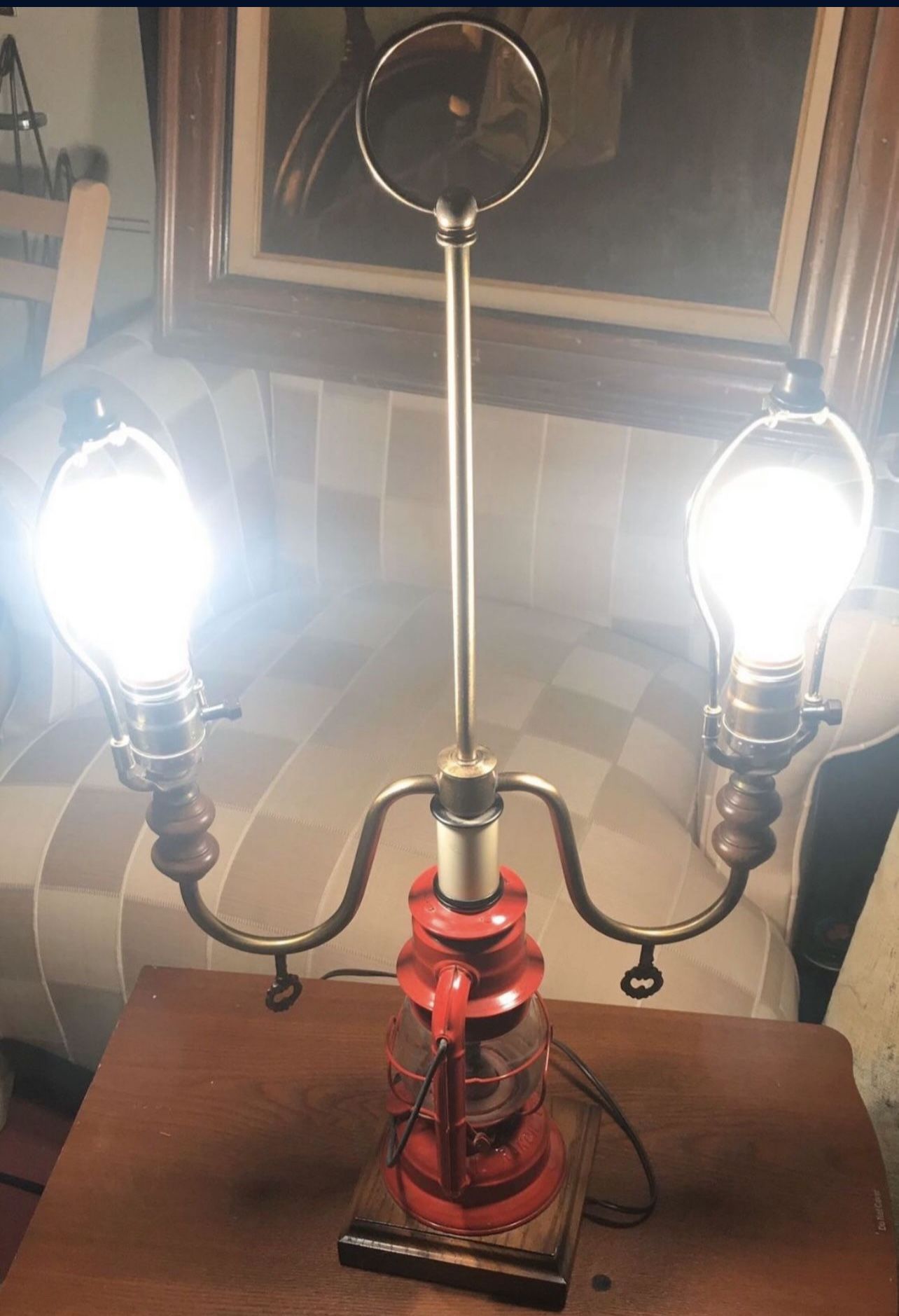 Unusual Dietz Twin Socket Red Oil Lantern Table Lamp - photo 2