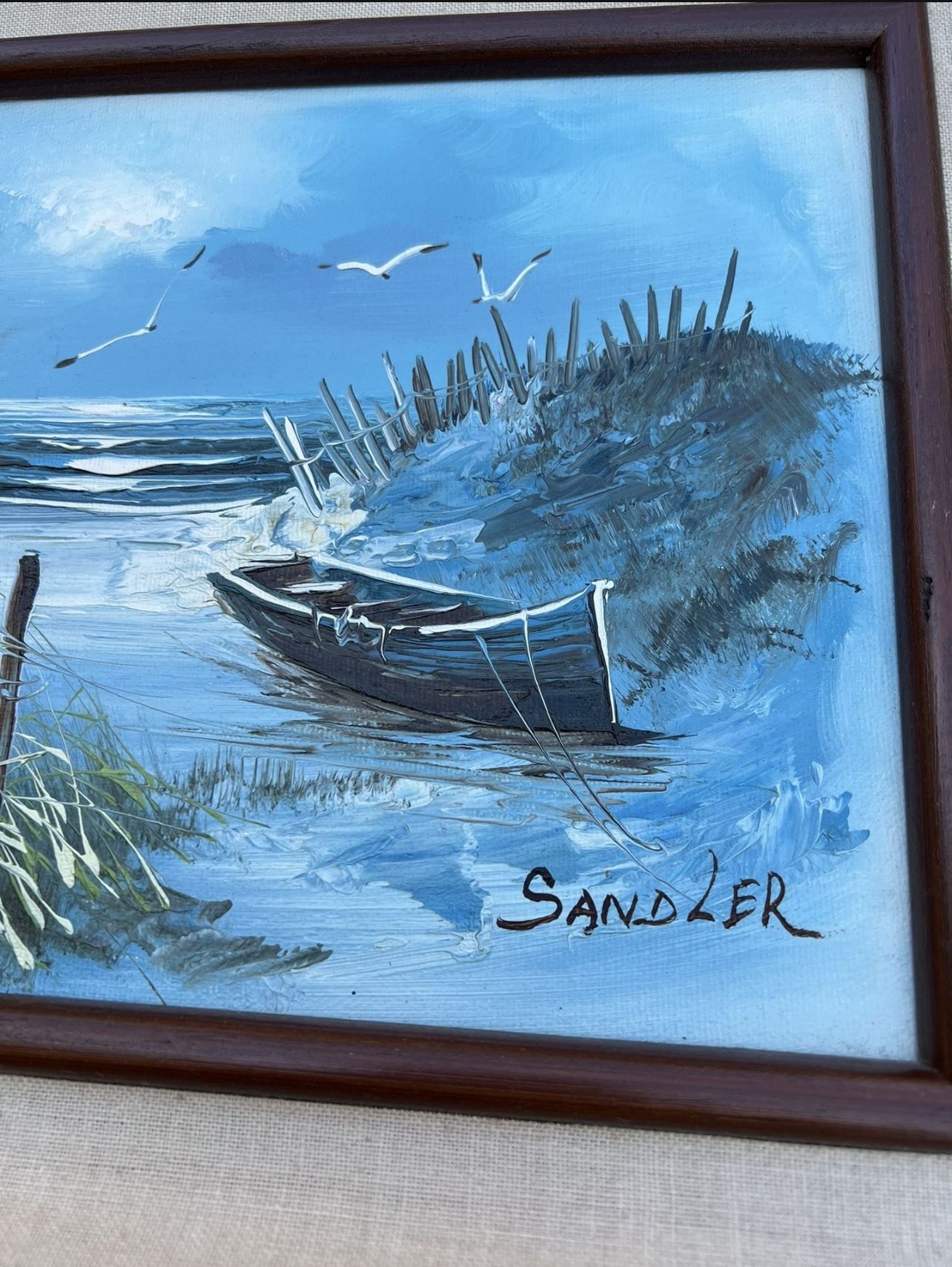 Original Oil Painting by SANDLER Seascape Shoreline 1970s Framed - photo 2