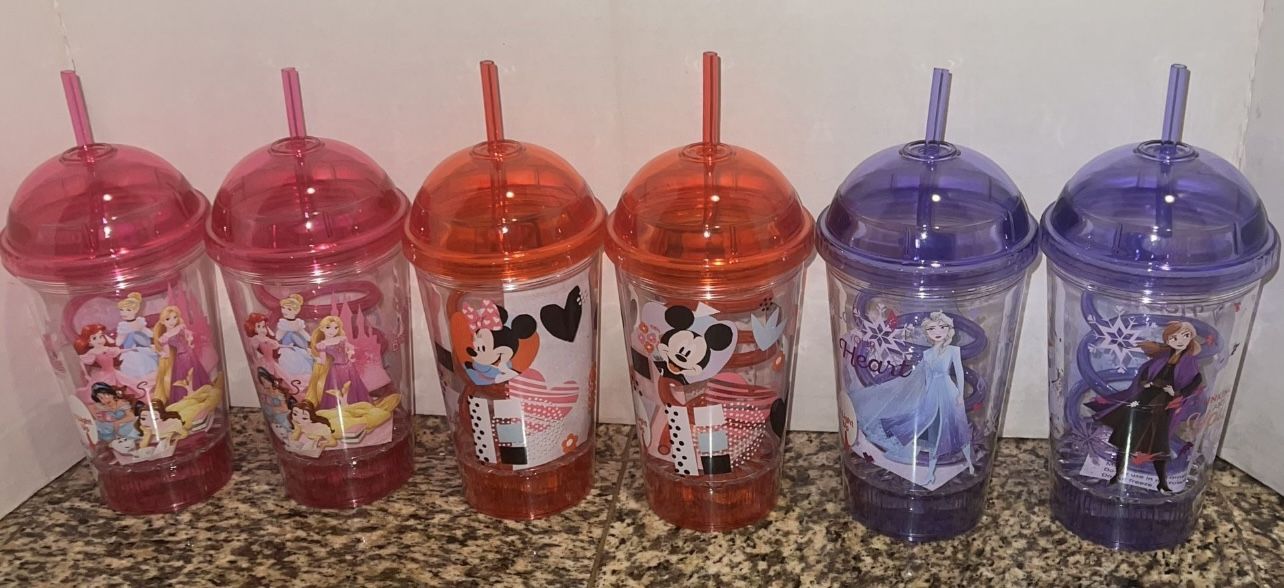 6 Flashing Disney Dome Cups - Mickey, Minnie, Frozen, Cinderella