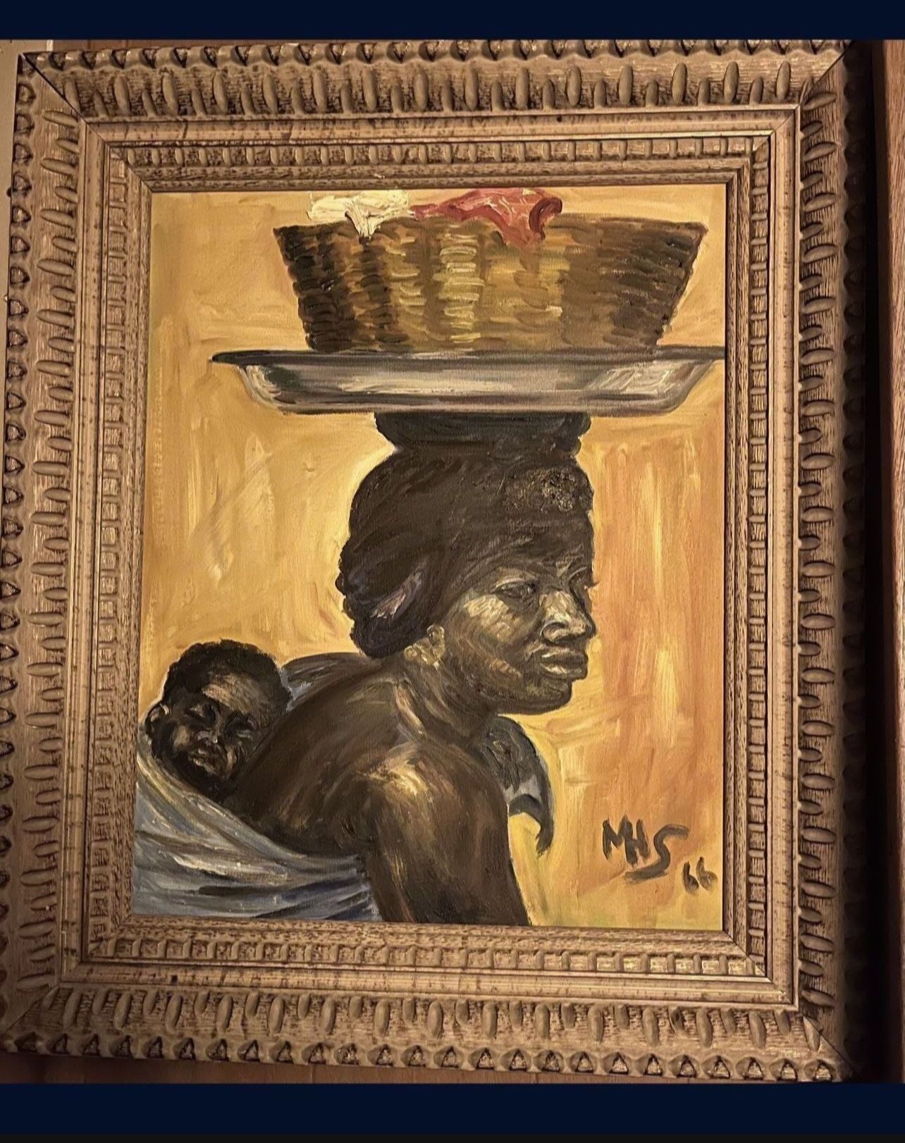 Original oil painting, African woman with baby Signed & Dated Ap