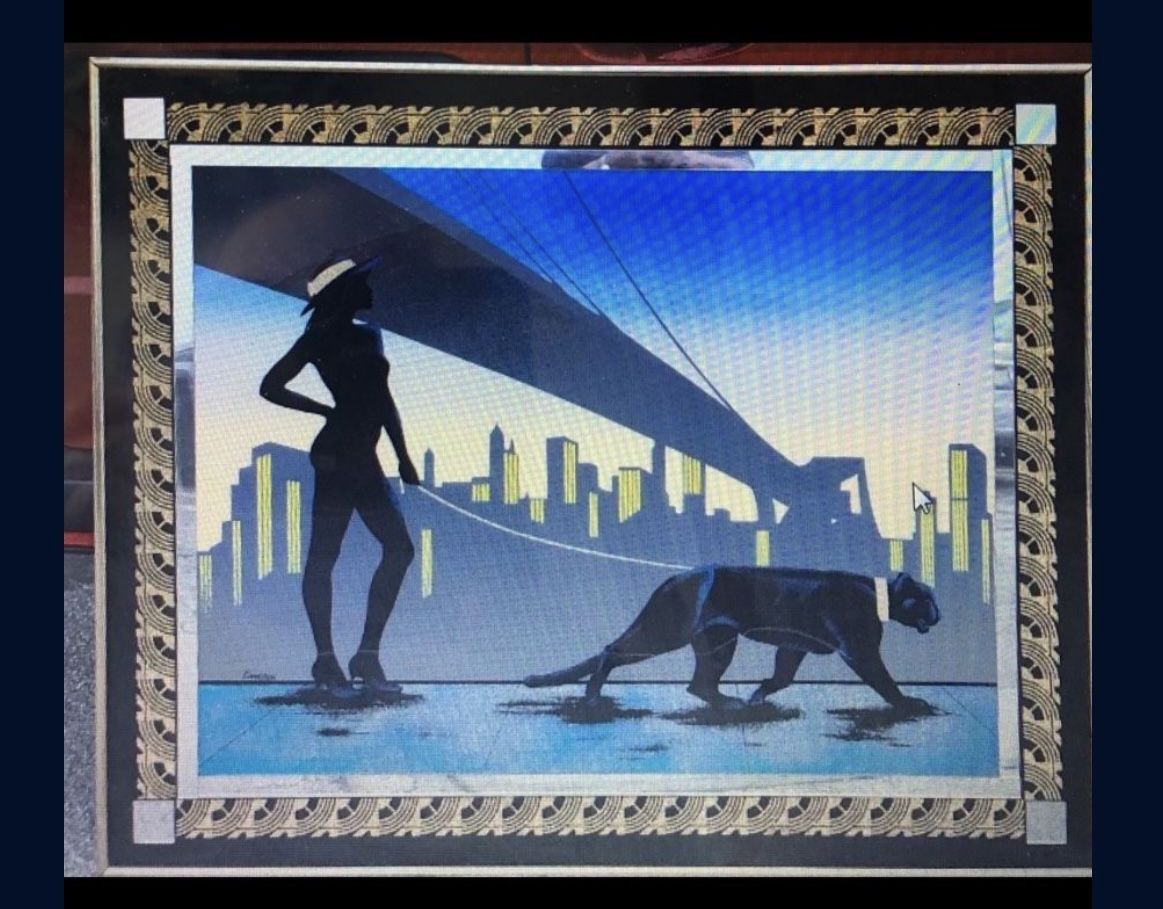 Art Deco Lady Walking Panther Glitter Embellished 50" X 40"