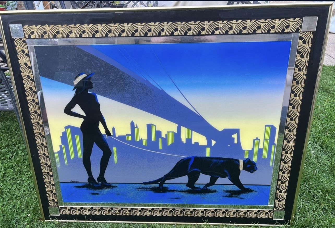 Art Deco Lady Walking Panther Glitter Embellished 50" X 40" - photo 2
