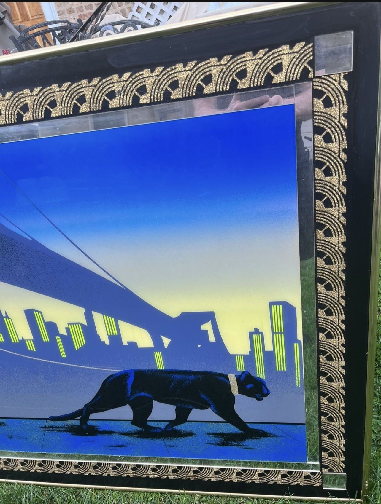 Art Deco Lady Walking Panther Glitter Embellished 50" X 40" - photo 3