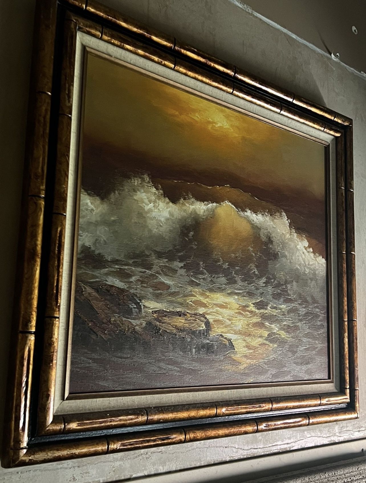 Vintage J. Walker Signed Oil Painting - Sunset Seascape