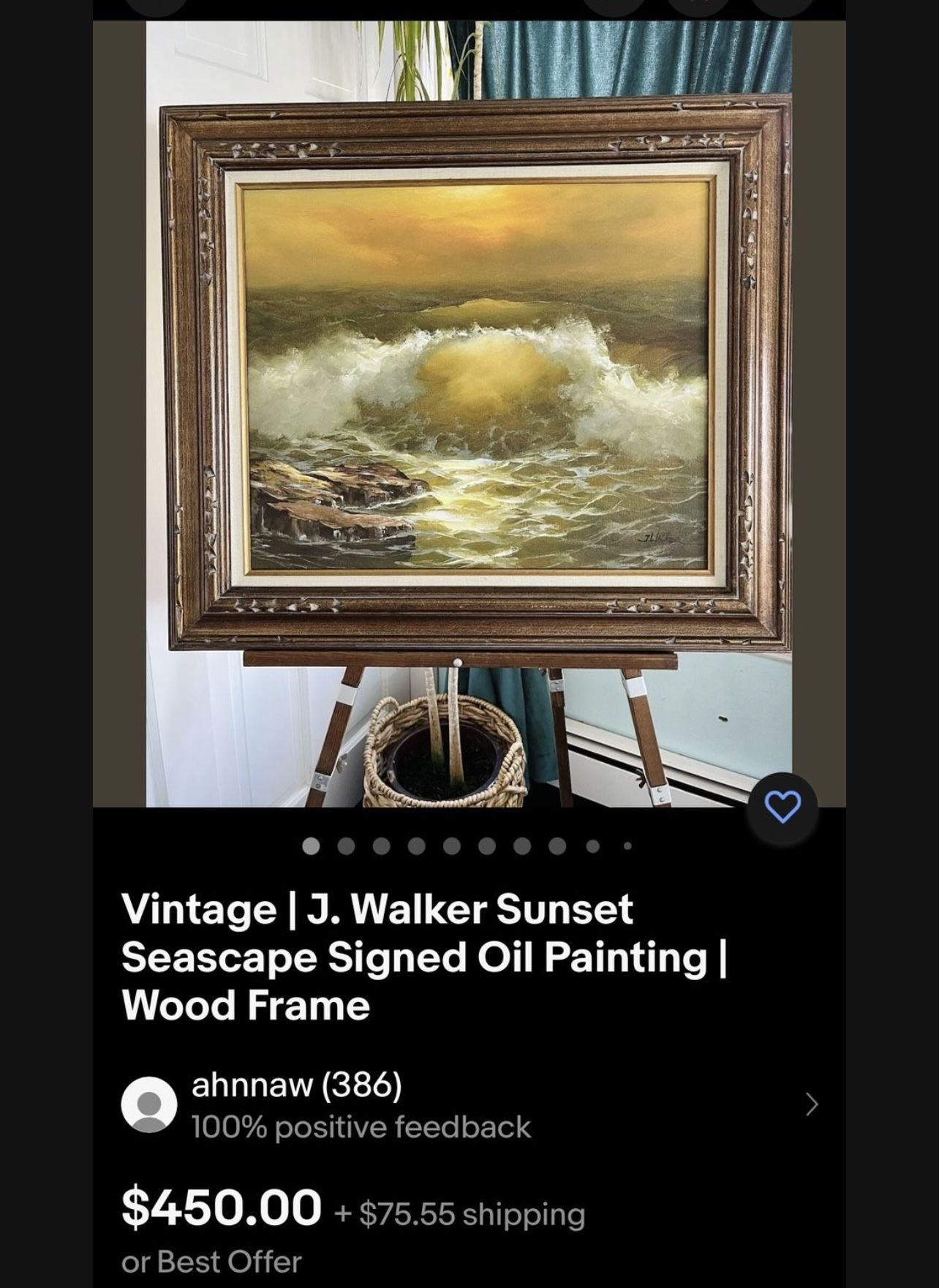 Vintage J. Walker Signed Oil Painting - Sunset Seascape - photo 2