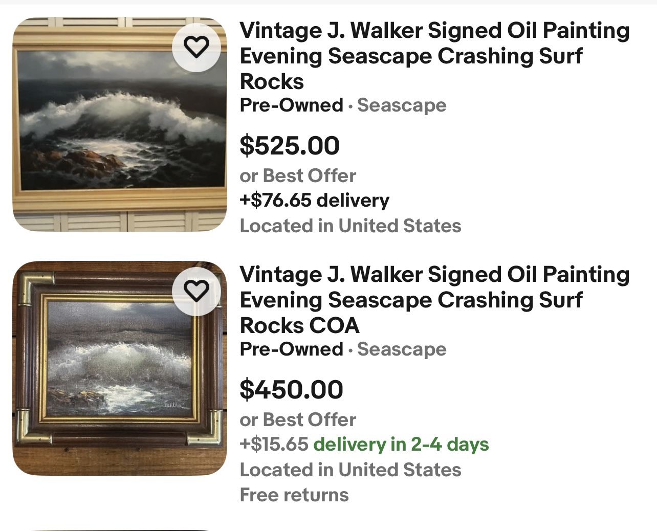 Vintage J. Walker Signed Oil Painting - Sunset Seascape - photo 3