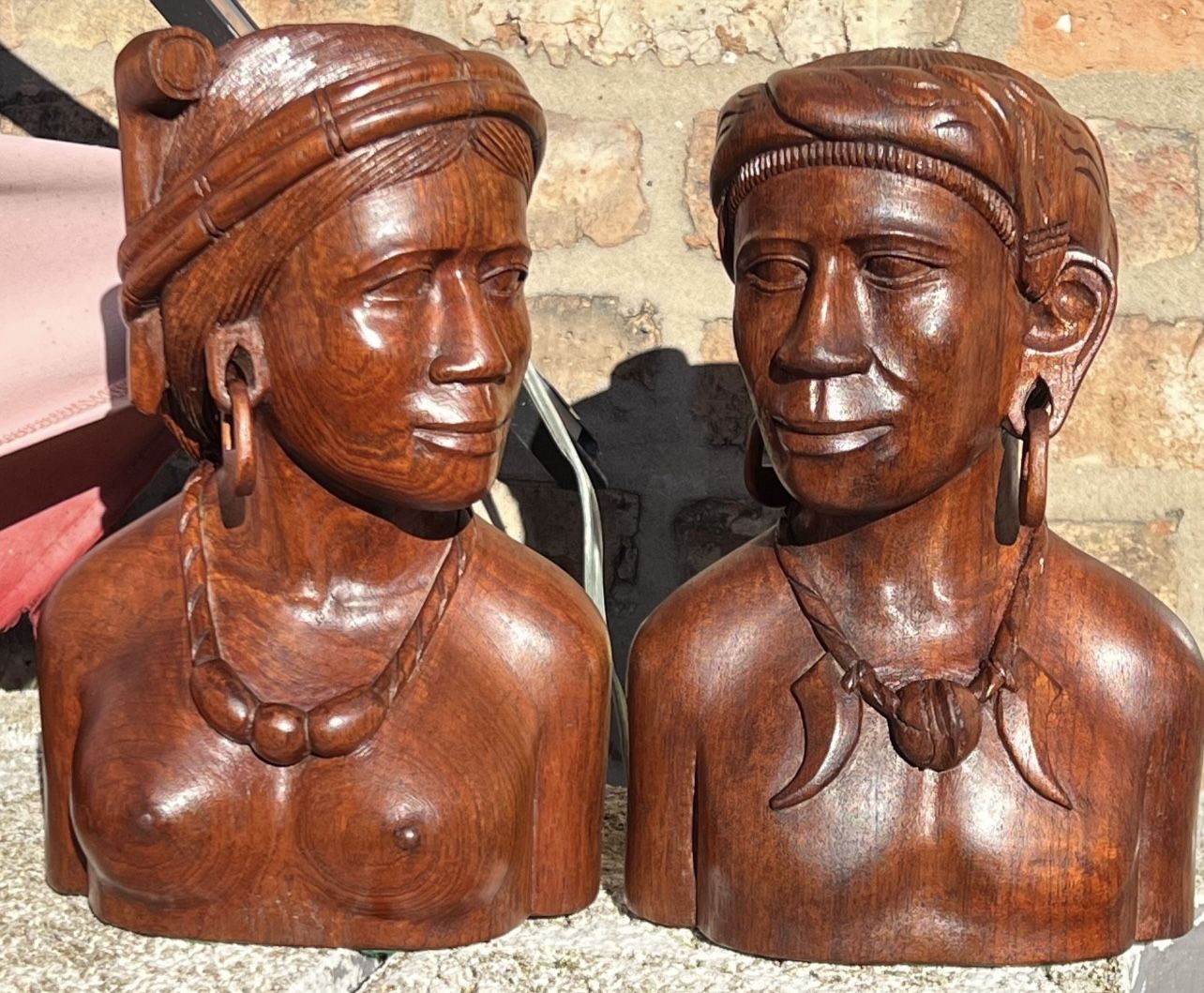 Vintage Hand Carved Igorot Tribe Busts - Filipino Culture