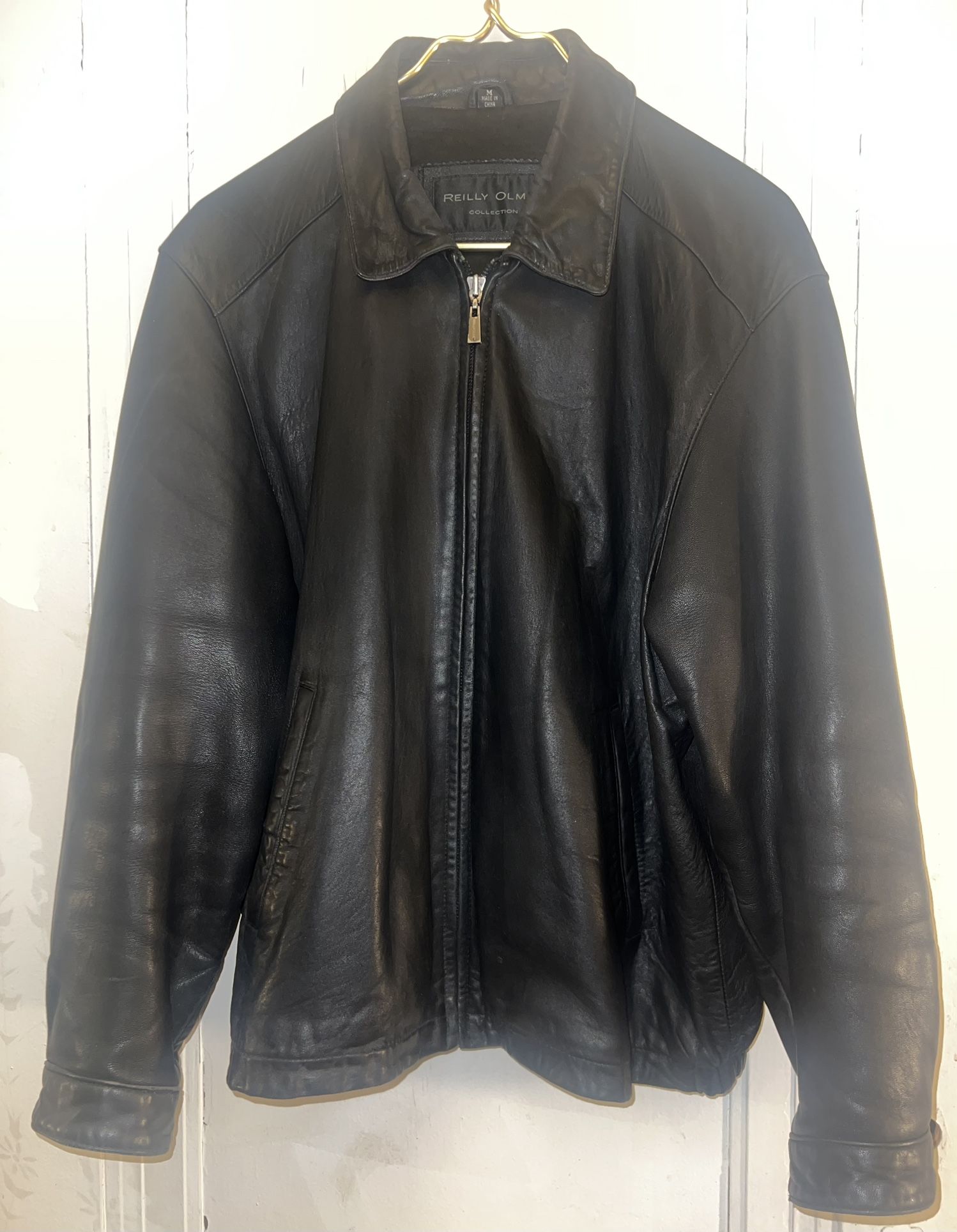 Vintage Mens Black Leather Jacket by Reilly Olmes Collection Siz