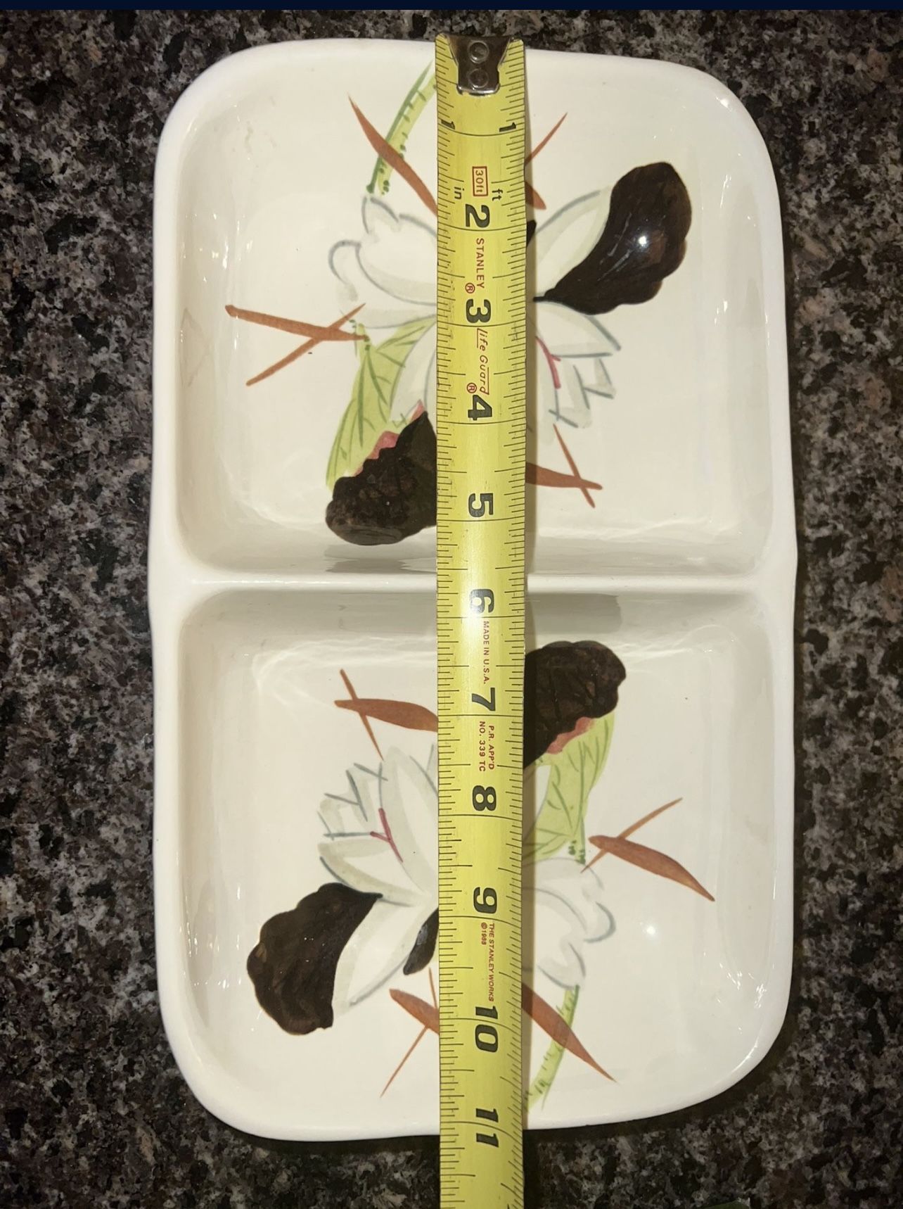 Red Wing LOTUS Divided Serving Bowl Dish 6.5x11" Vintage Hand Pa