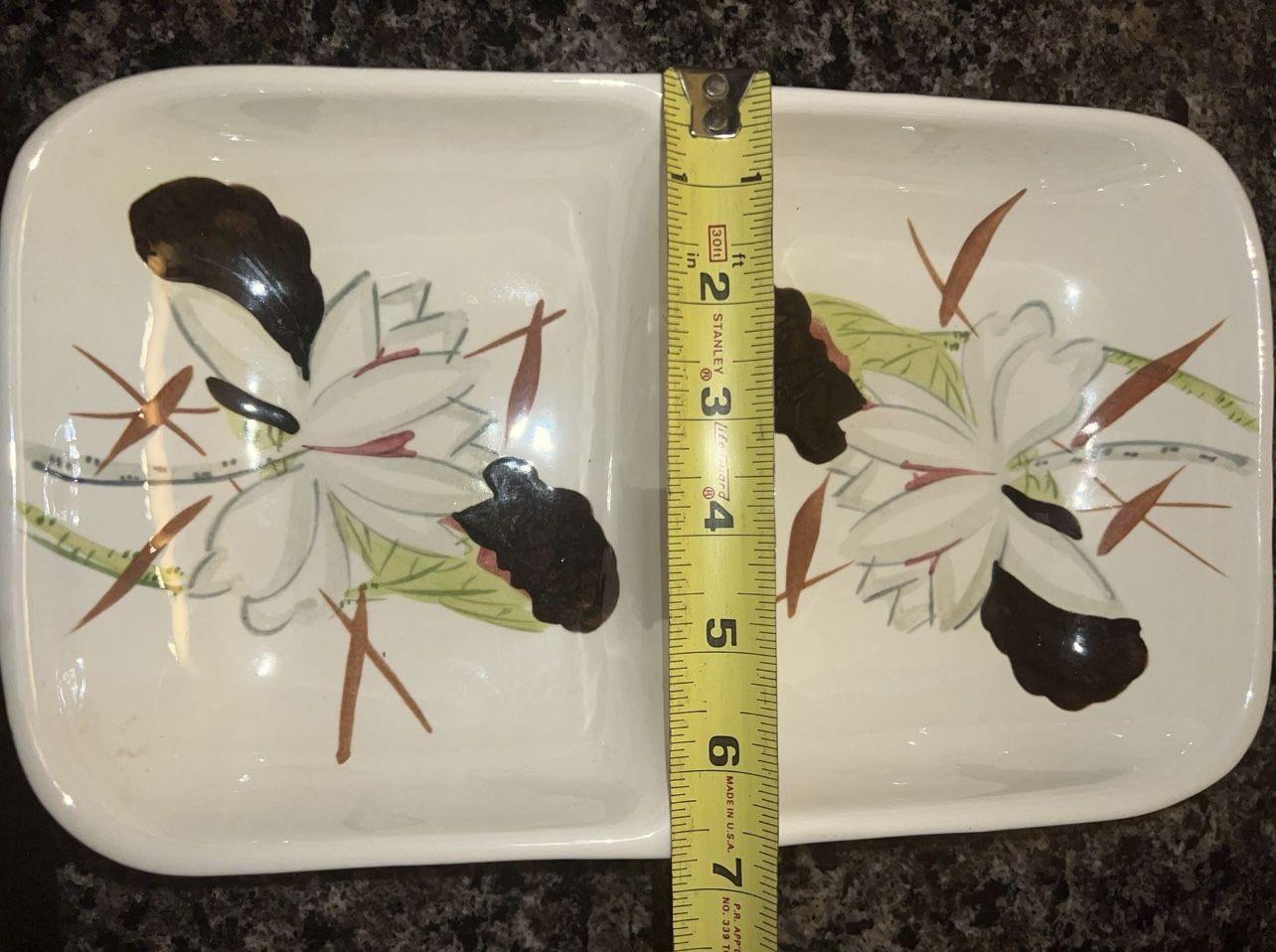 Red Wing LOTUS Divided Serving Bowl Dish 6.5x11" Vintage Hand Pa - photo 2