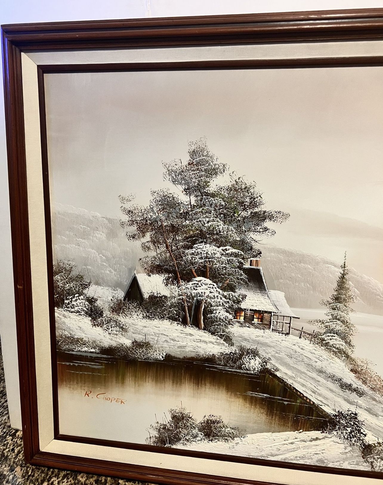 Large vintage R. Cooper oil painting - Winter Scene 41"x 30" - photo 5