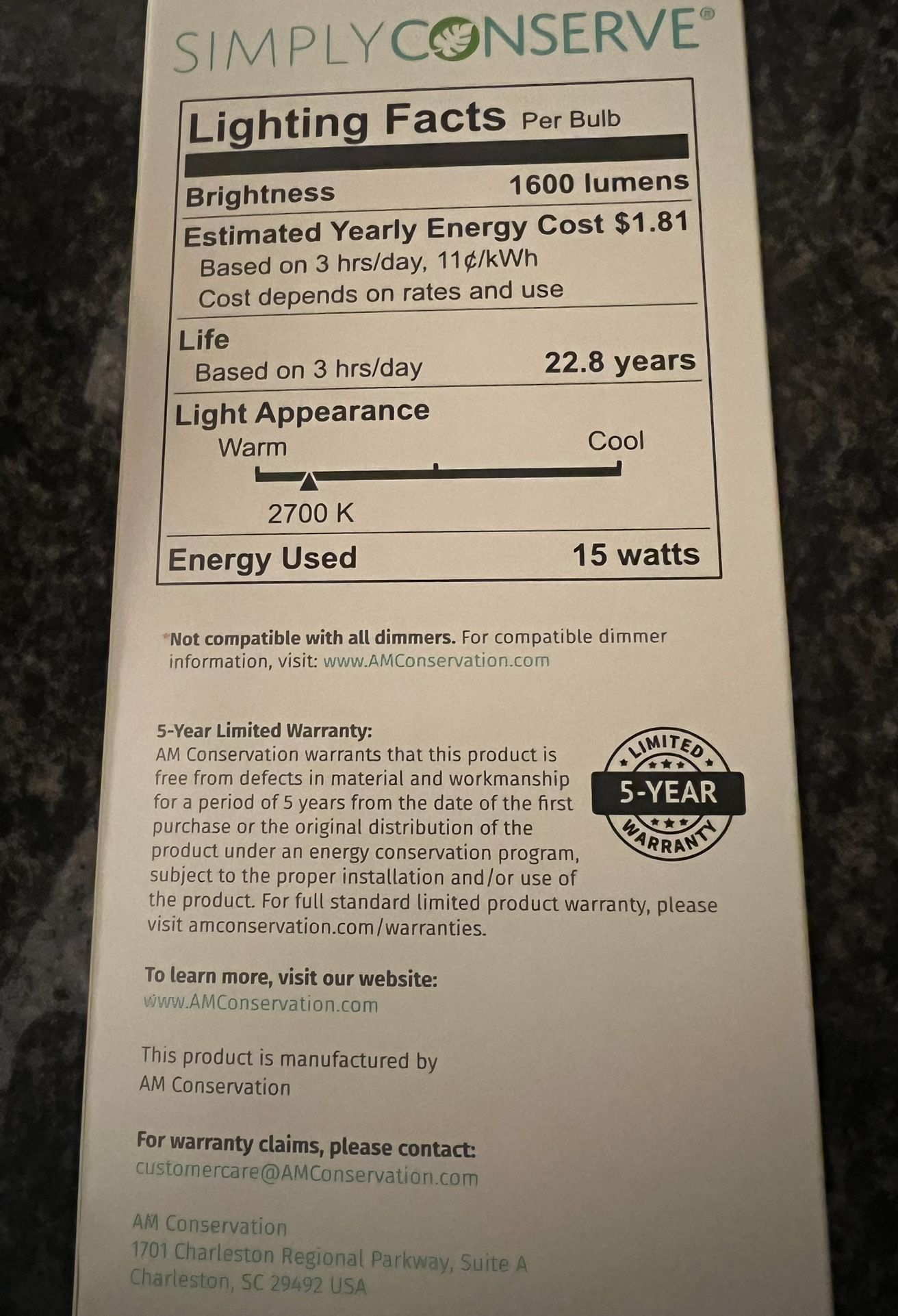 Simply Conserve 4 Pack 15W LED Light Bulbs (100W Equal) - photo 2