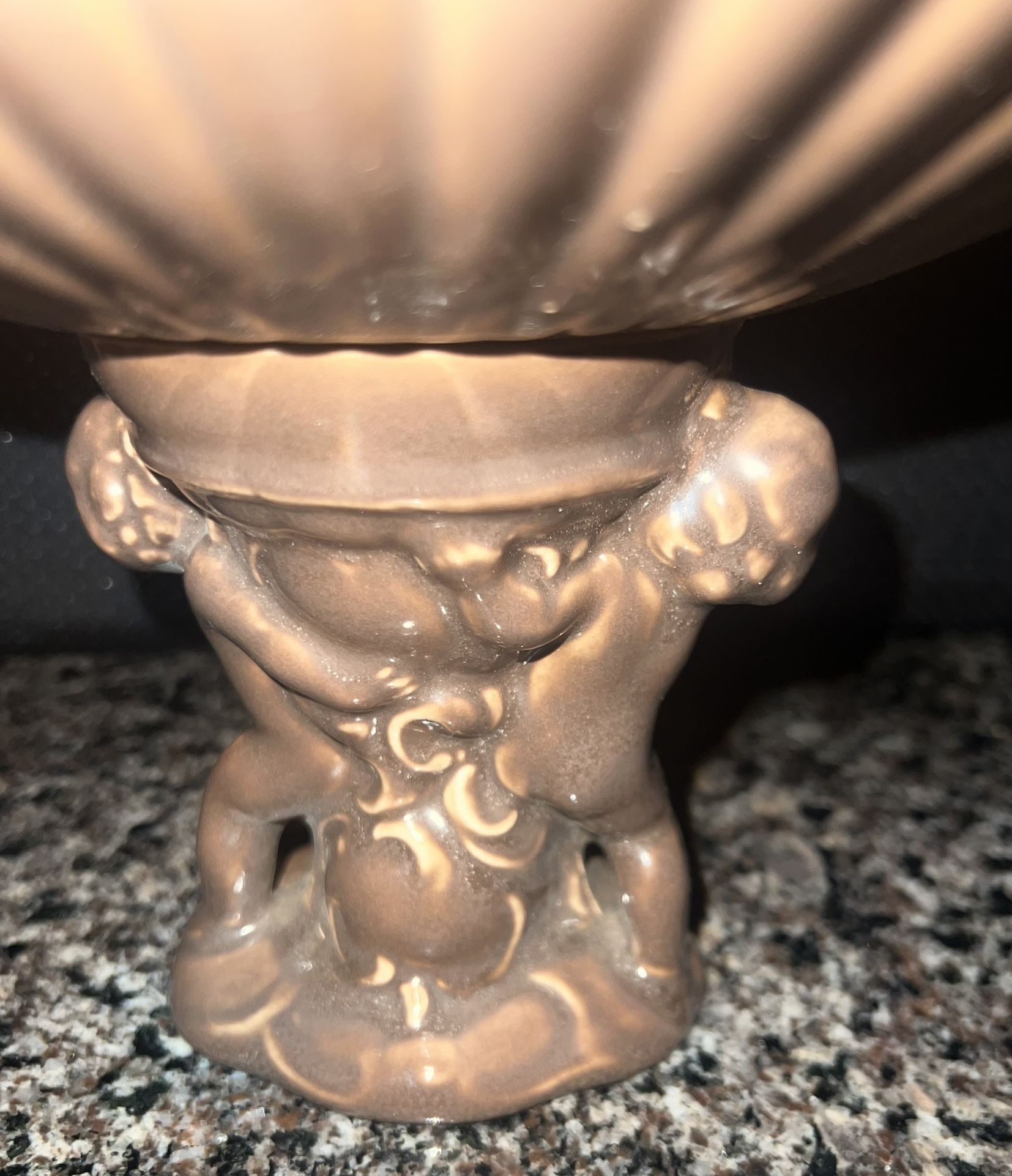 Red Wing Pottery 9" Cupid Cherub COMPOTE Pedestal Candy Dish Bro - photo 3