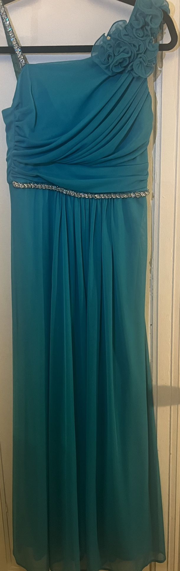 Cinderella Brand Formal Teal Dress With Crystal Waist & Shoulder