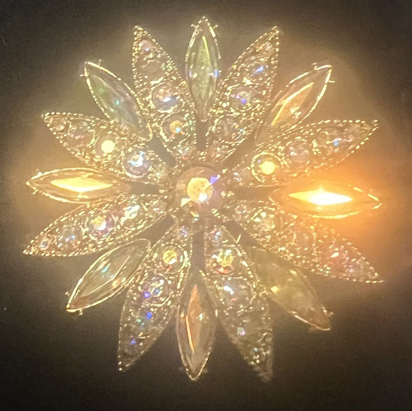 signed rj graziano Starburst flower Rhinestone brooch