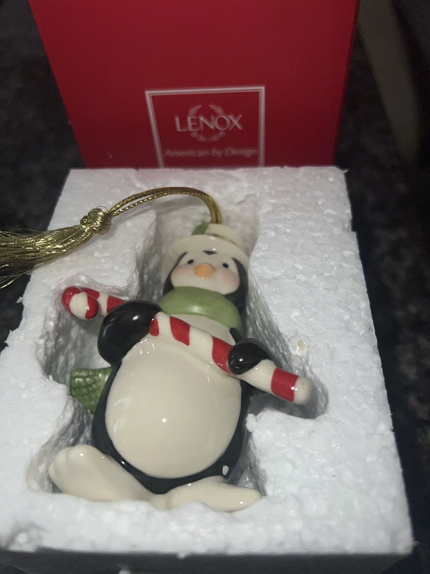 Lenox Penguin with Candy Cane Ornament