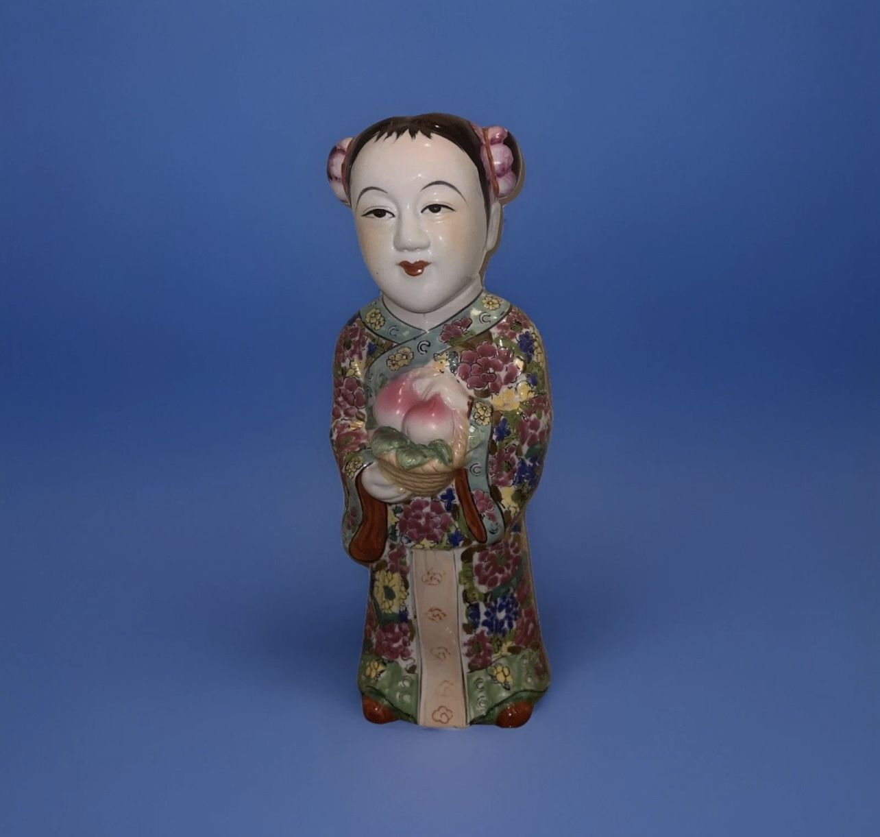 Vintage Chinese Polychrome Porcelain Woman w/ Basket 15.5"