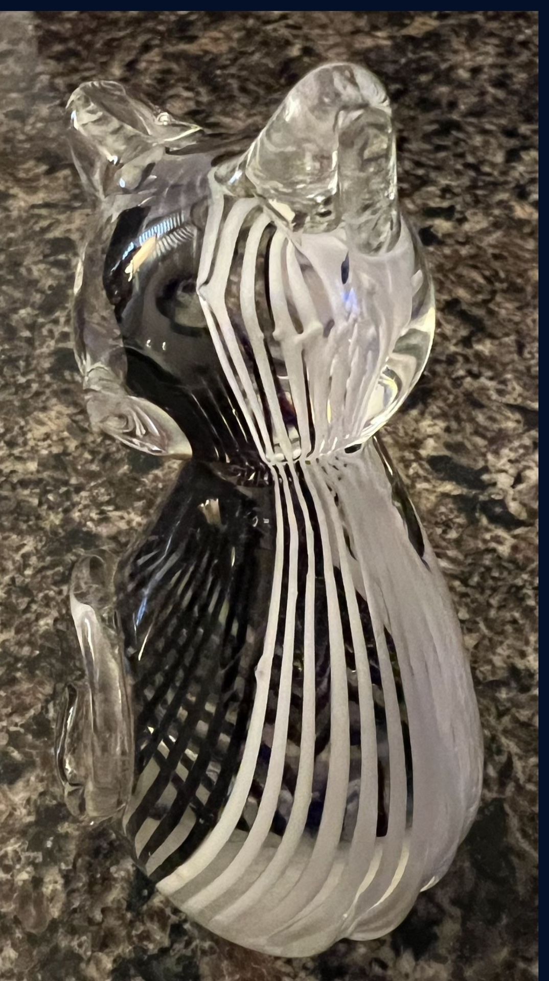 Murano Style Art Glass Cat Figurine Black White Striped Handblow - photo 2